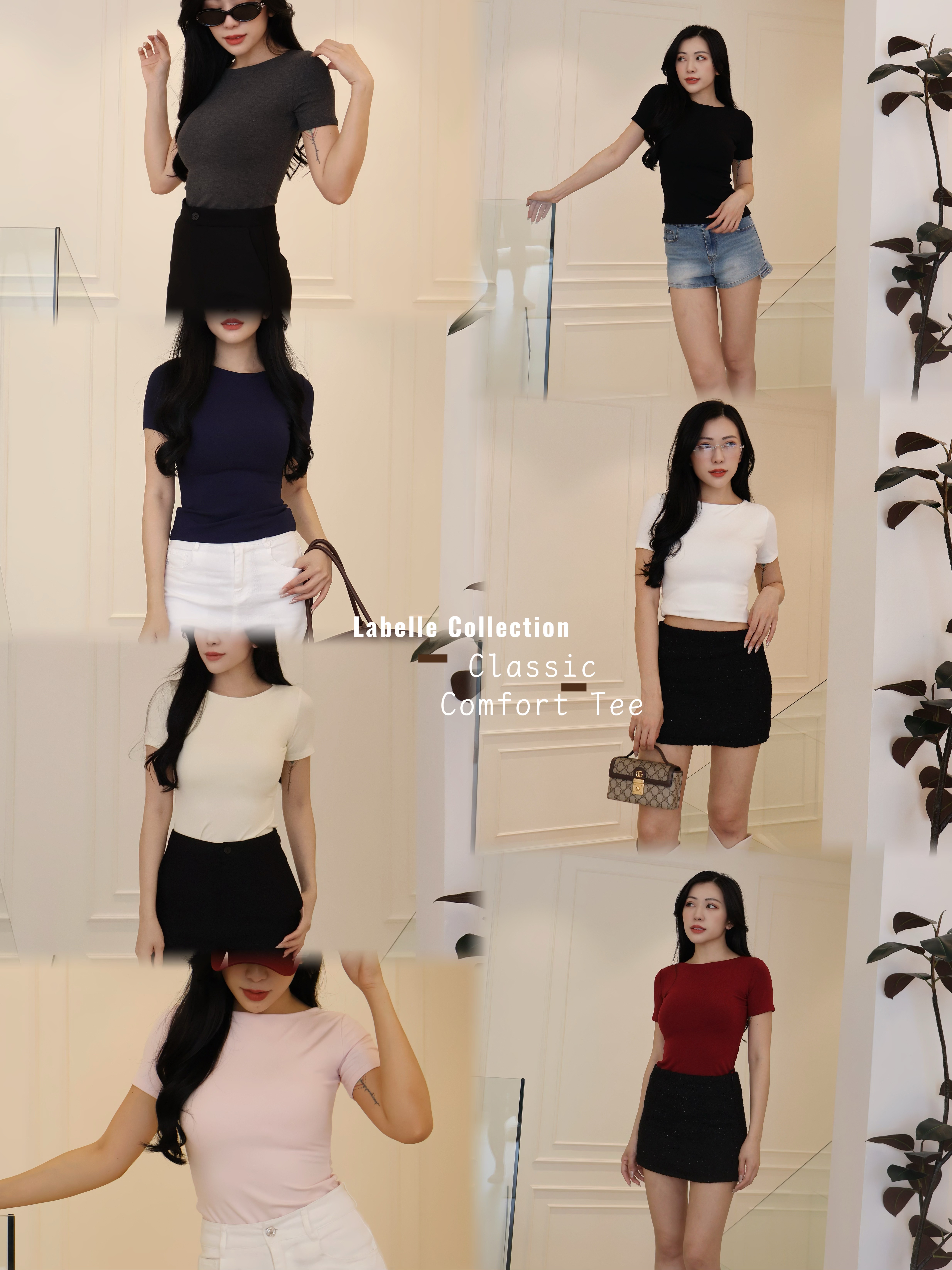 纯欲风月亮领设计修身纯色上衣 (T90714)