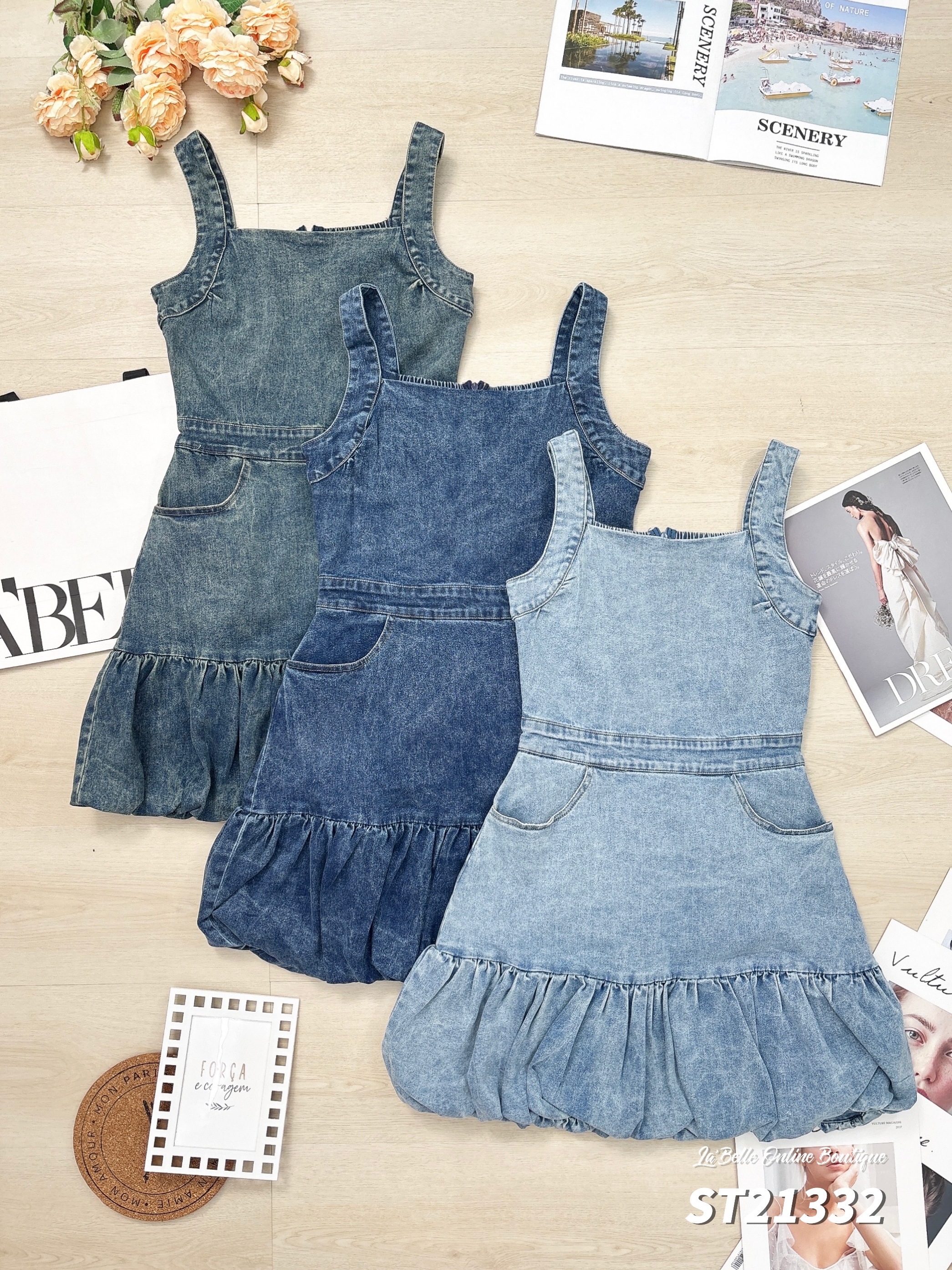 港风下摆花苞设计吊带连身裤裙 (ST21332)