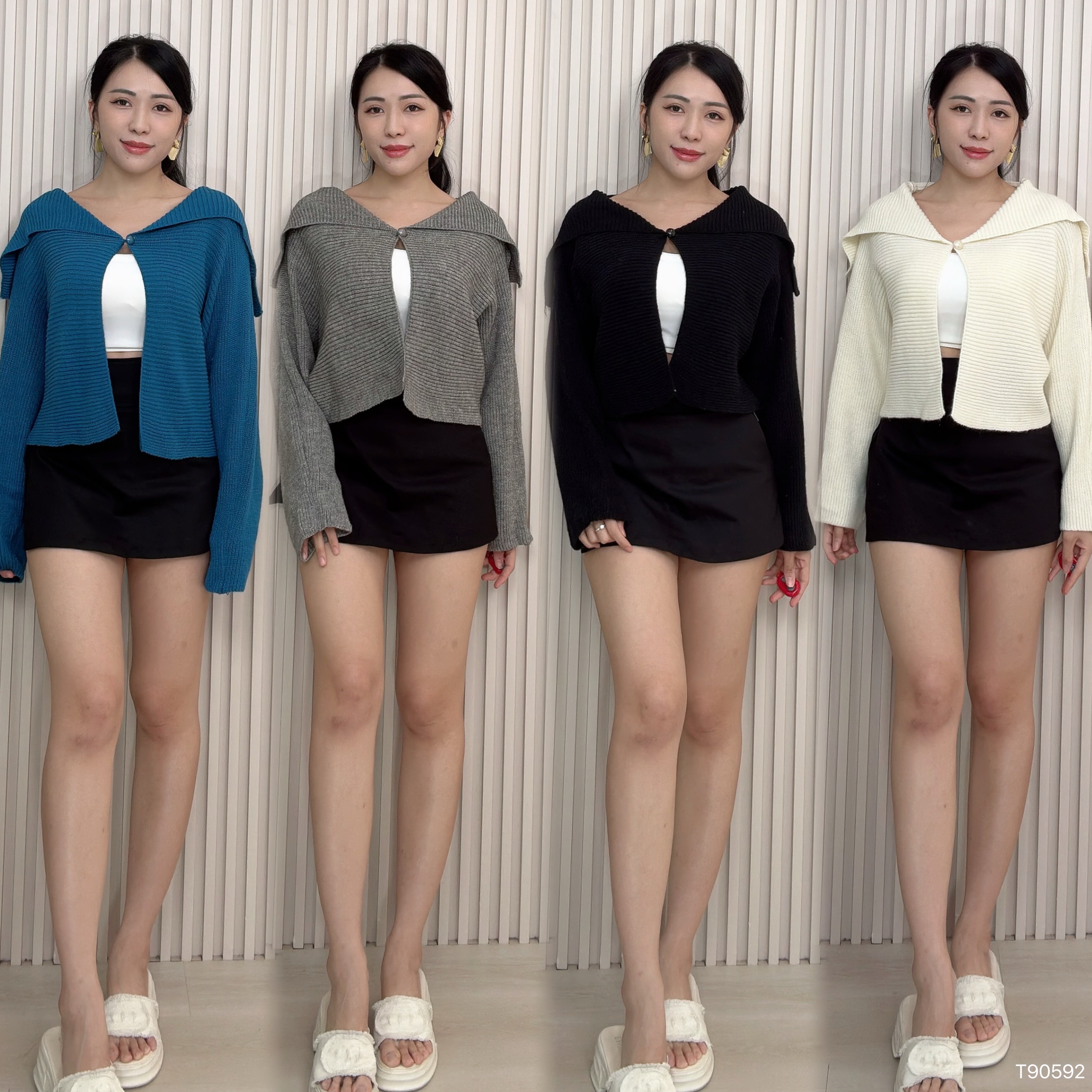 设计感翻领宽松长袖上衣/外套 (T90592)