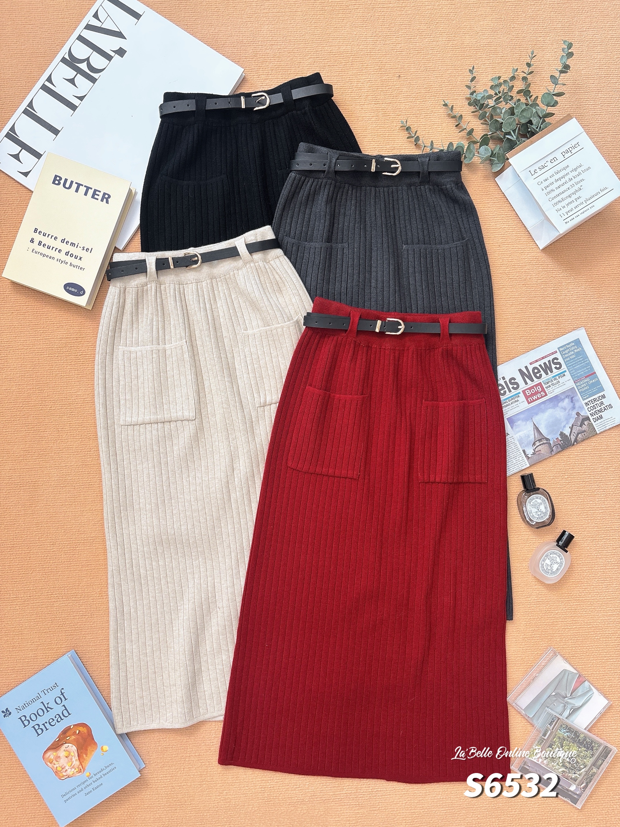 轻奢后开叉设计直筒高腰半身裙 (S6532)