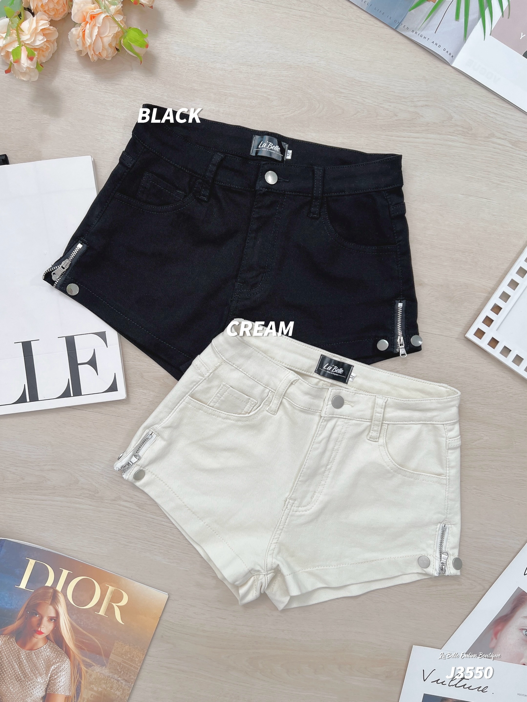 酷帅拉链开叉设计阔腿高腰短裤 (J3550)-La'Belle Fashion Boutique Sdn Bhd