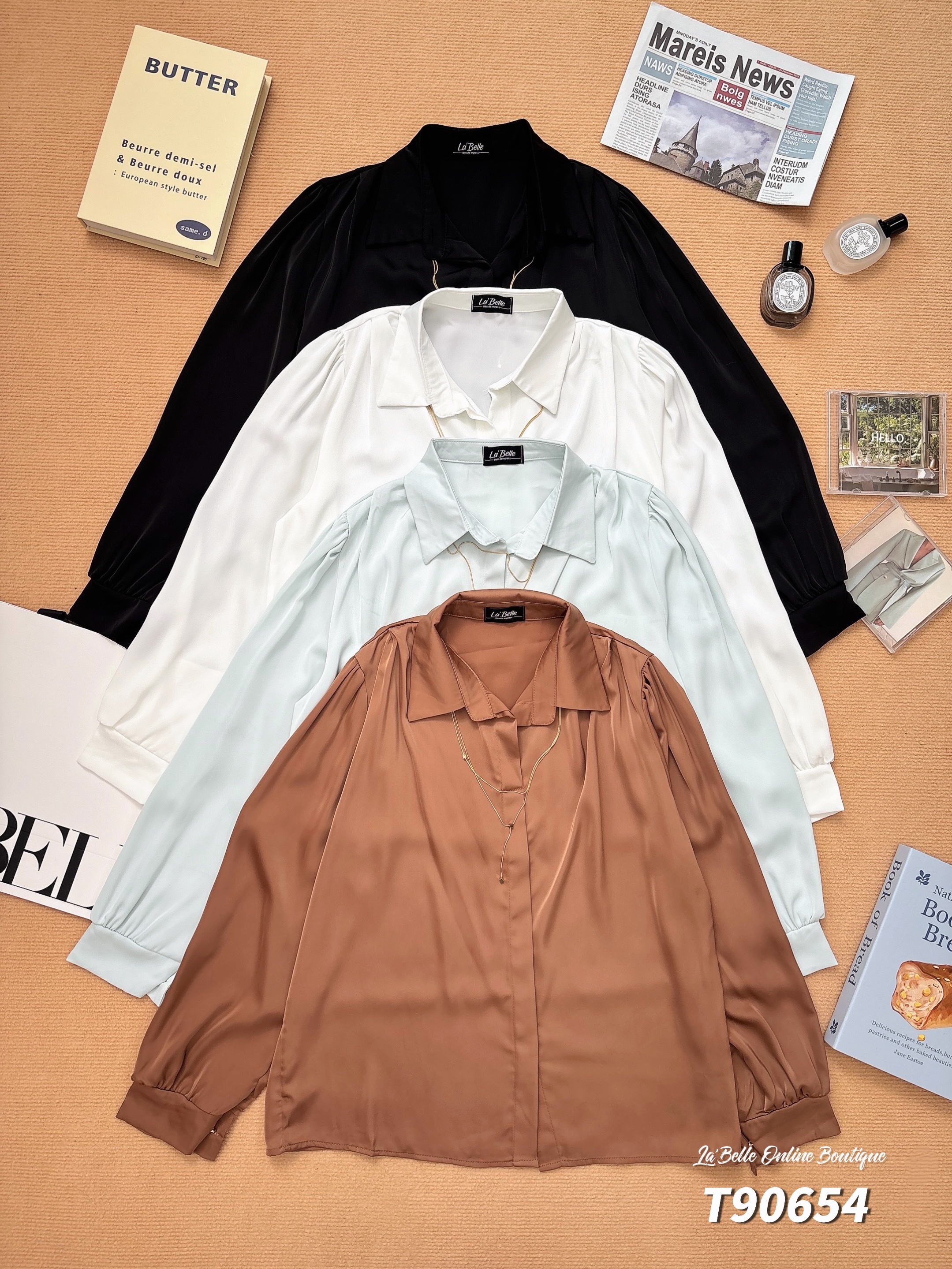 气质减龄V领设计长袖上衣 (T90654)