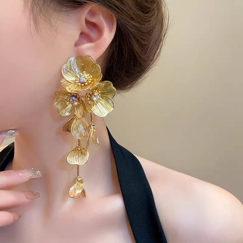 高级感巴黎玫瑰花长款耳饰 (AC10123)