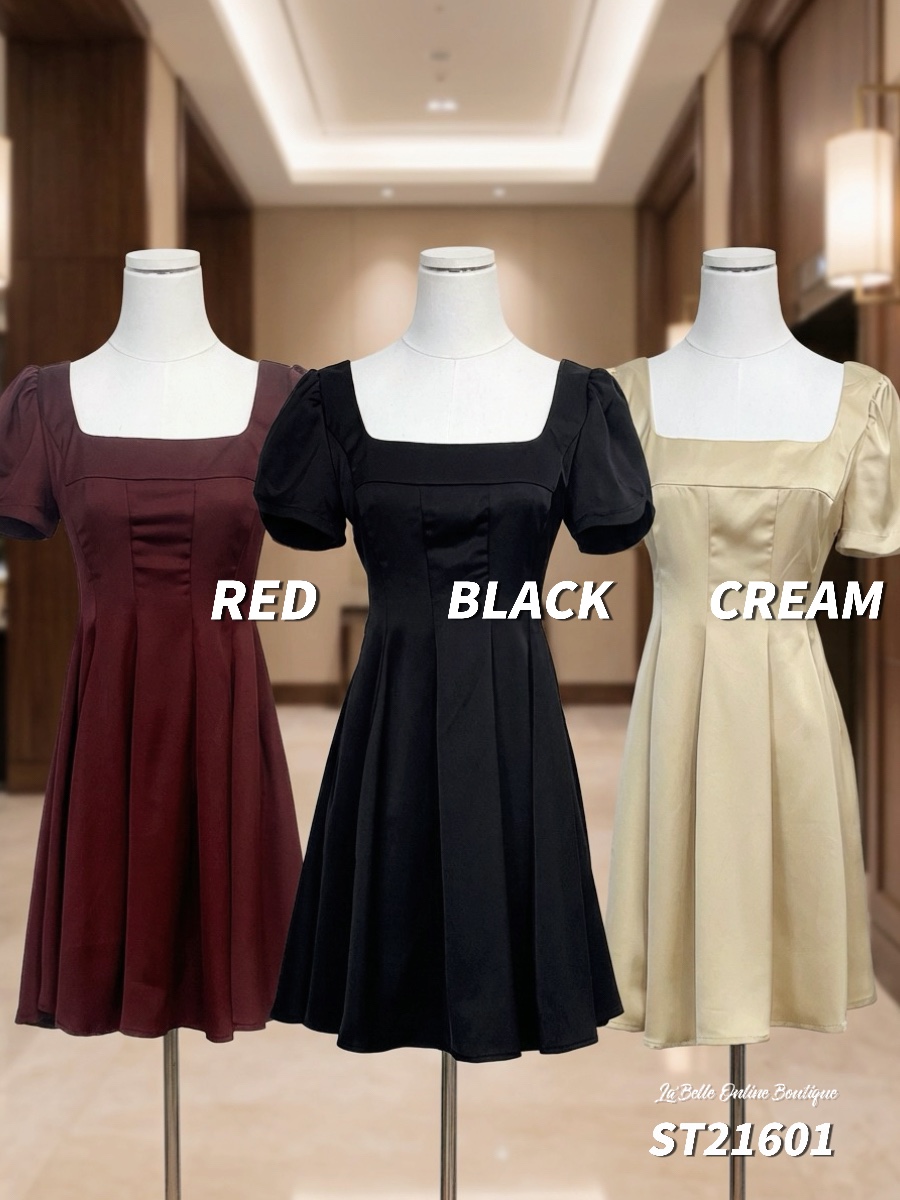 【LBP独家】法式方领泡泡袖设计连身裙 (ST21601)