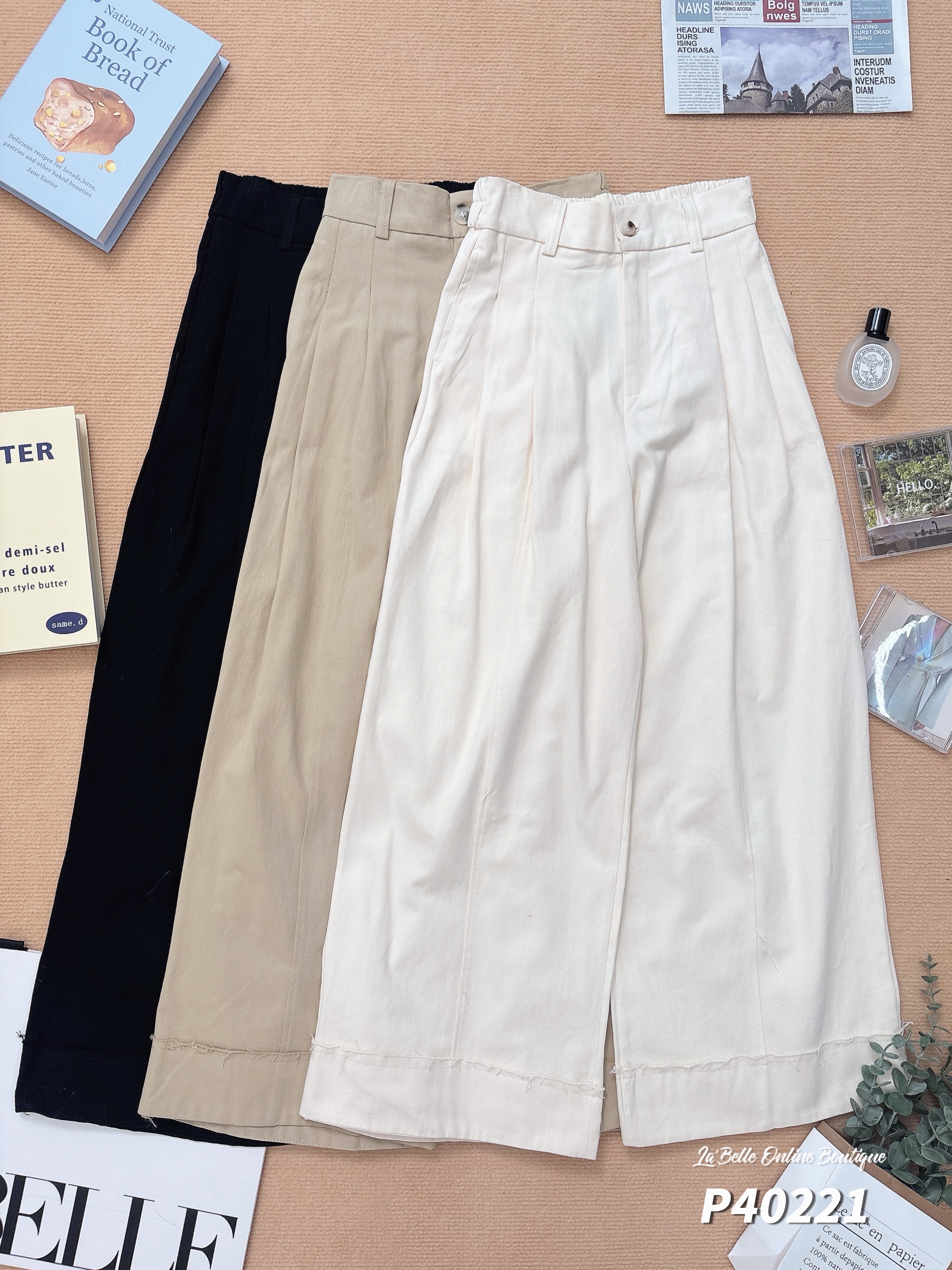 时尚宽松阔腿高腰长裤 (P40221)