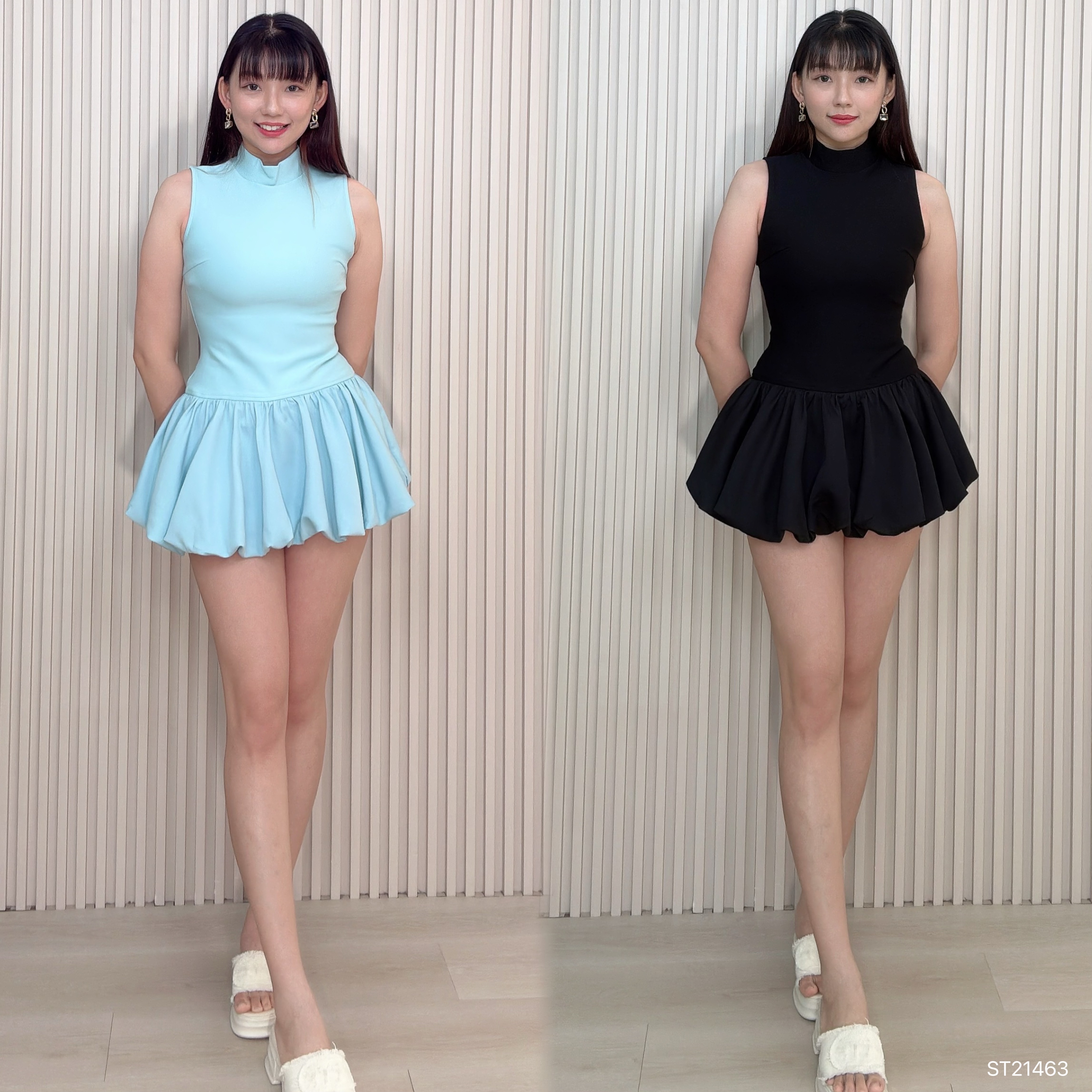 时尚Cut-In背面镂空设计花苞连身裙 (ST21463)