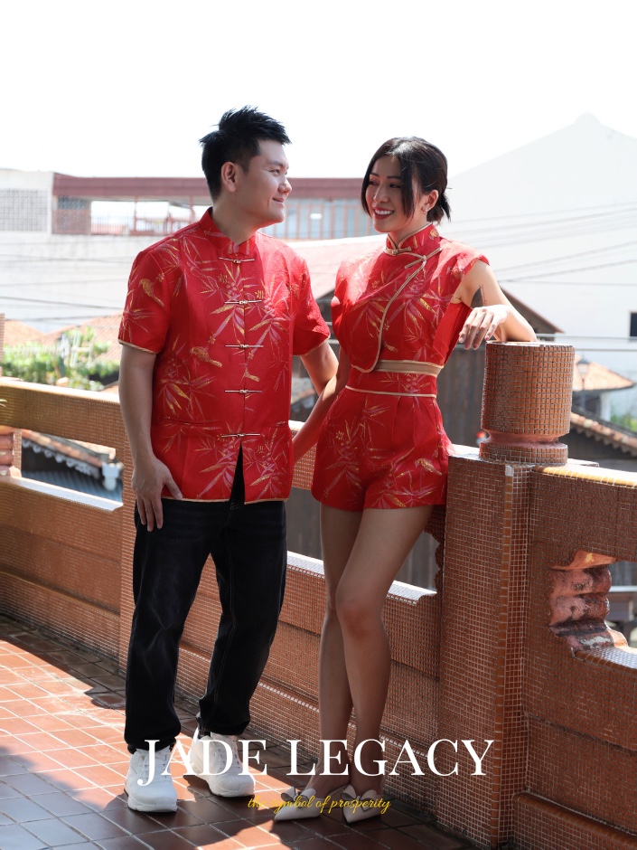 【LBP GXFC 独家新年系列 - 金枝玉叶】改良版唐装竹叶立体提花旗袍两件套 (ST21091)-La'Belle Fashion Boutique Sdn Bhd