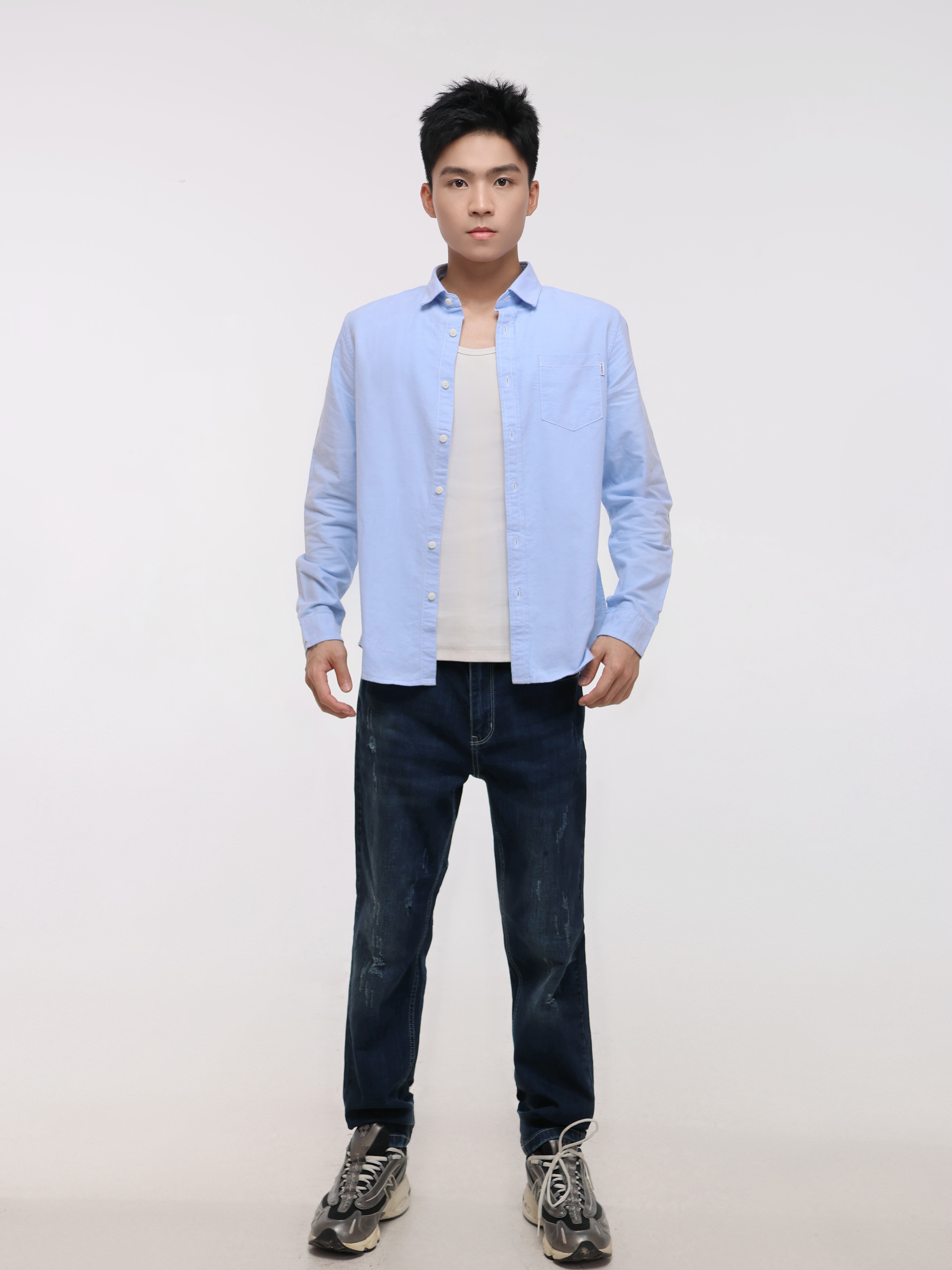 Men's Solid Colour One Side Pocket Button-up Shirt  (YS30128)