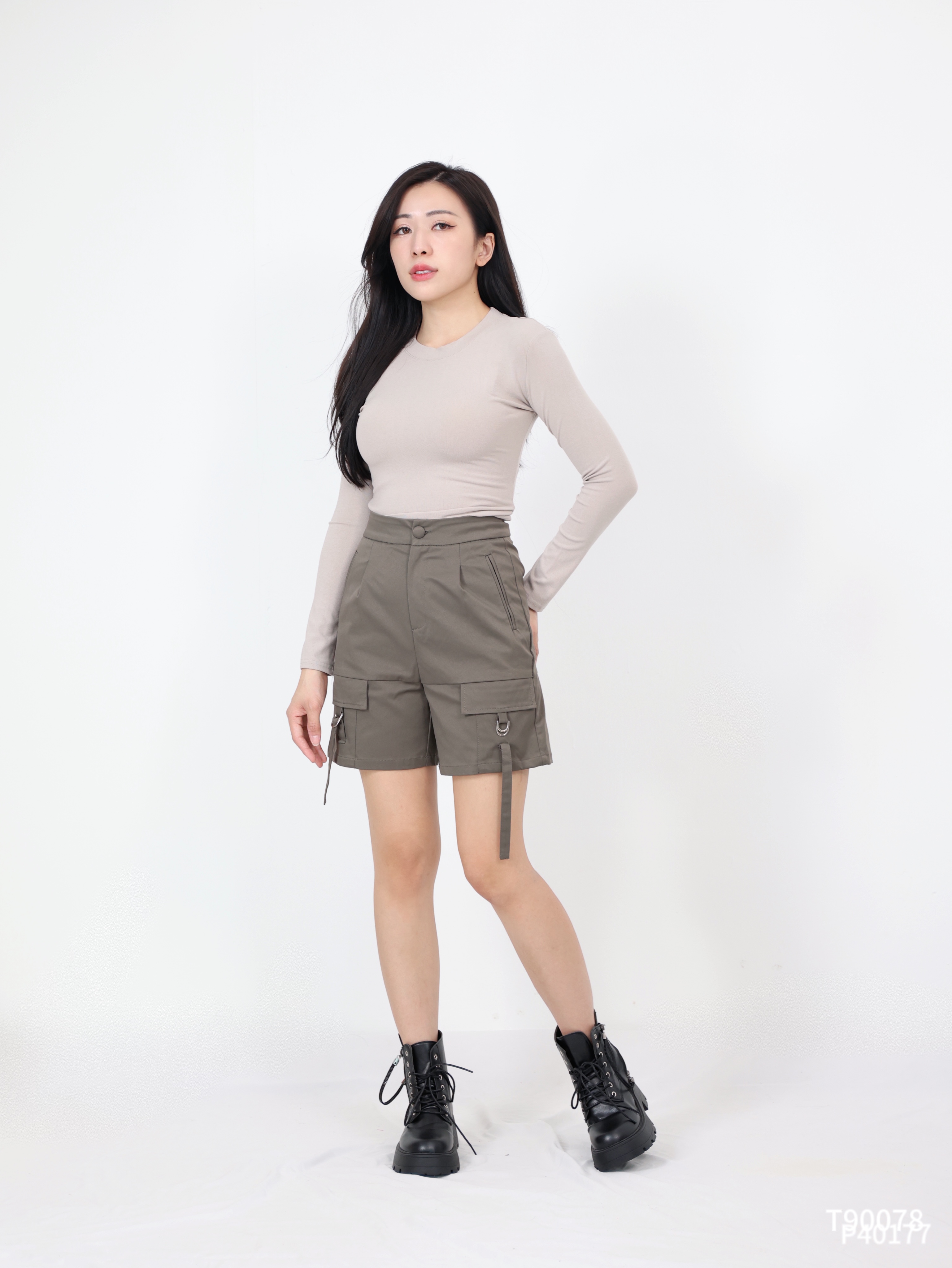 【LBP独家】中性工装设计高腰五分裤 (P40177) -特价-La'Belle Fashion Boutique Sdn Bhd