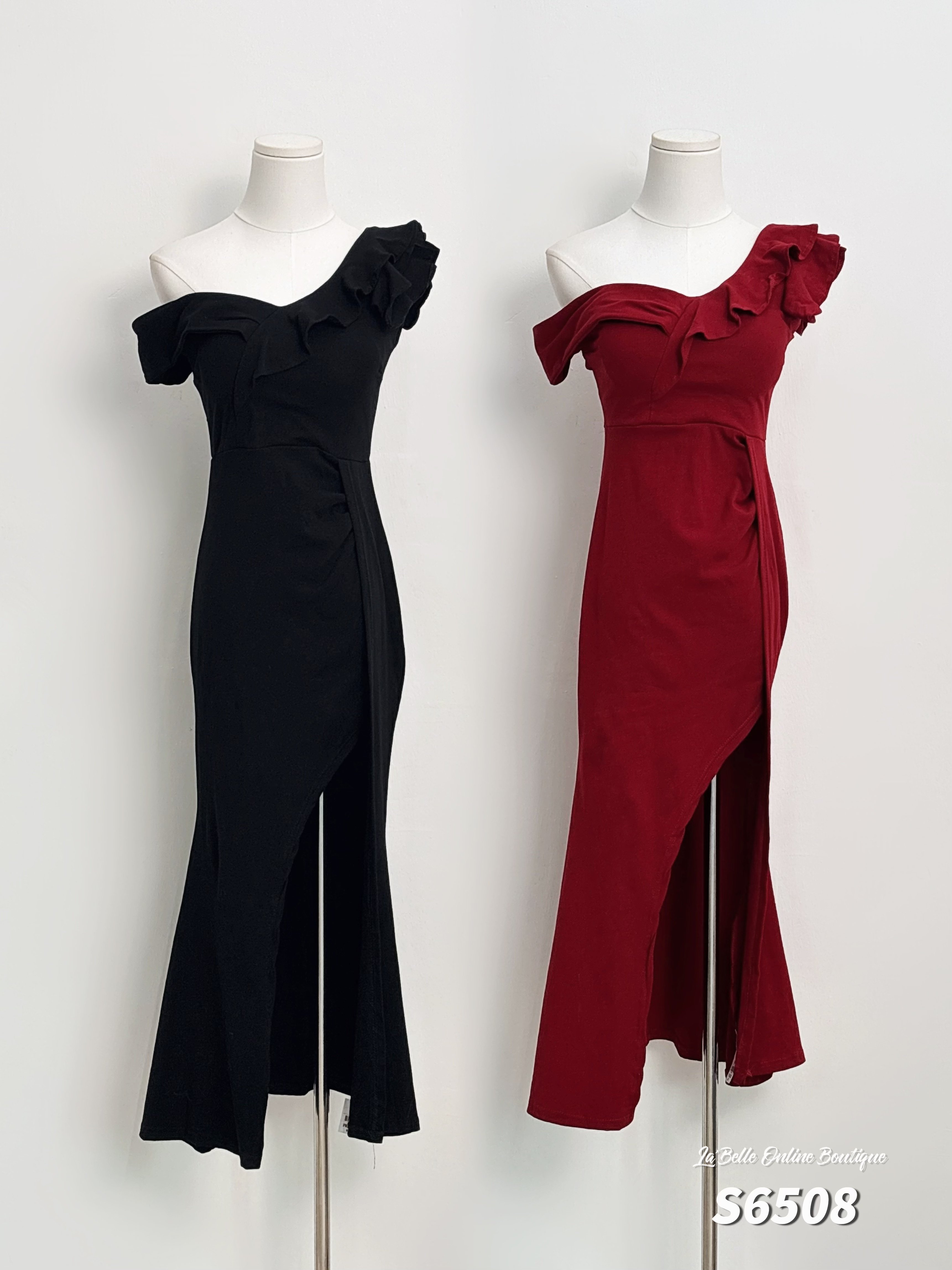 御姐荷叶斜肩开叉设计鱼尾连身裙 (S6508)