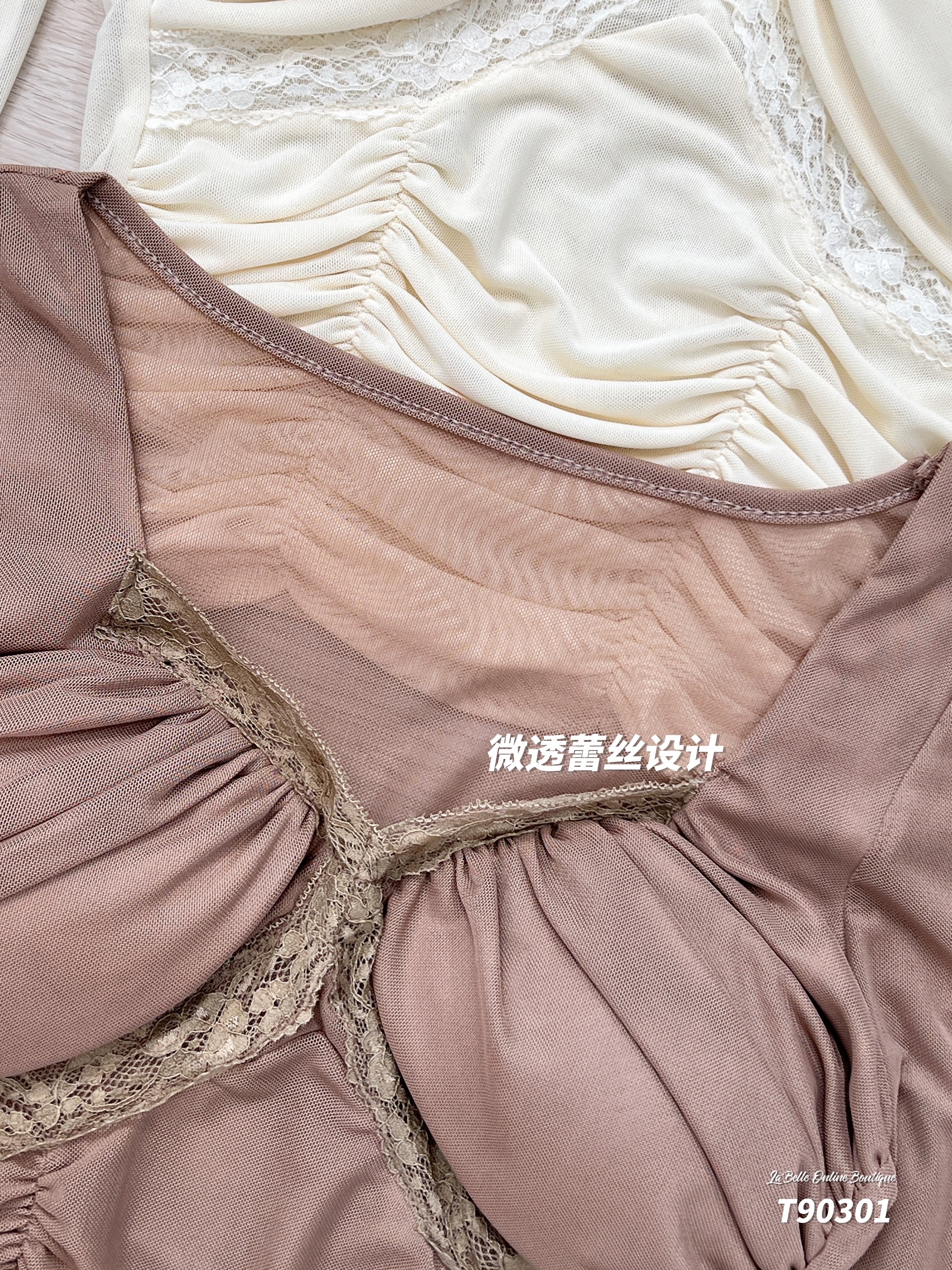 性感微透蕾丝拼接长袖上衣 (T90301)-La'Belle Fashion Boutique Sdn Bhd
