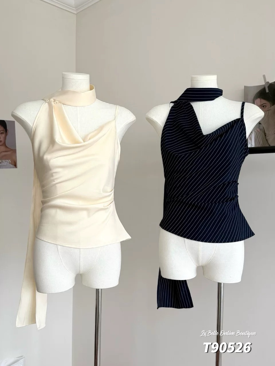 时尚荡领挂脖飘带设计吊带上衣 (T90526)