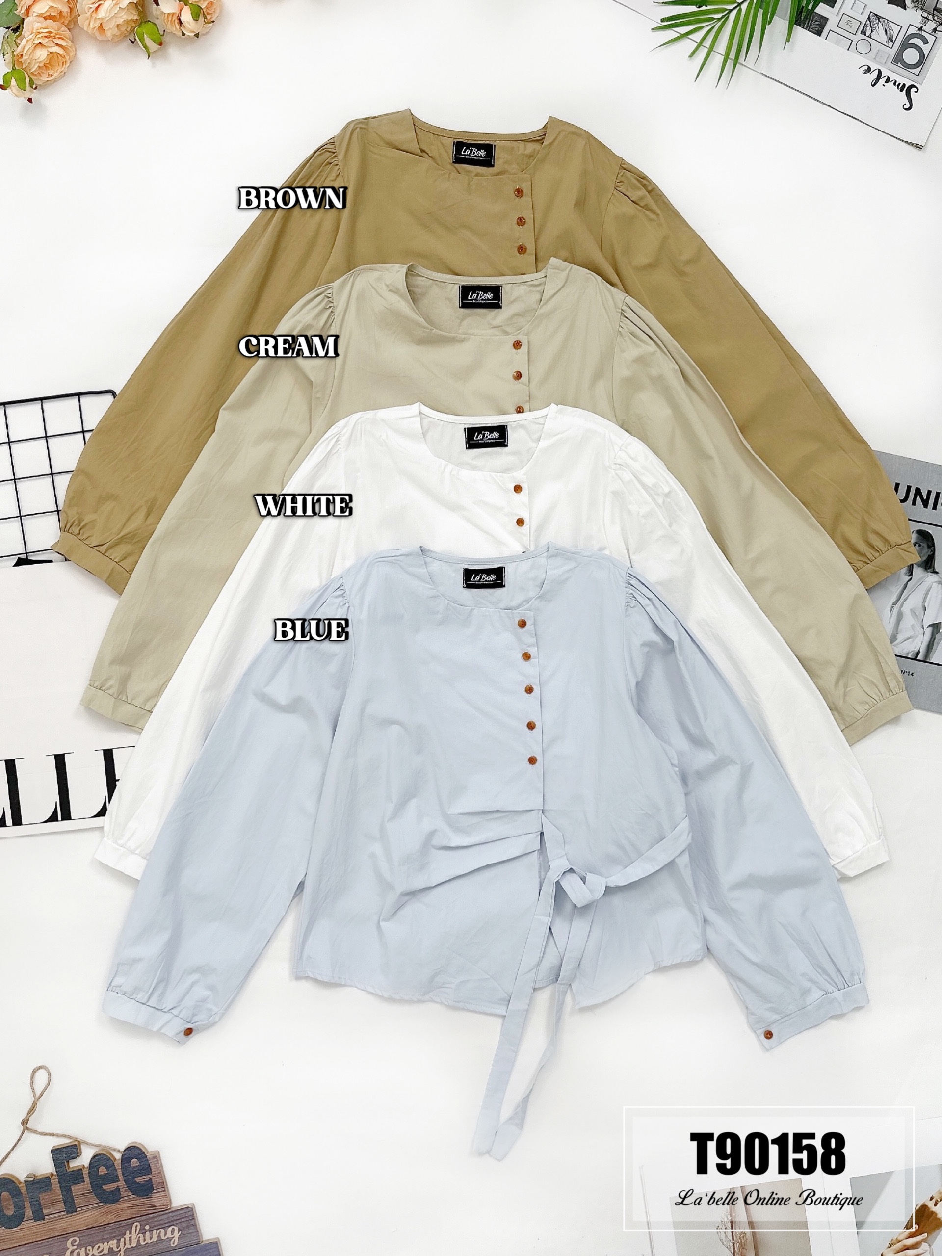 韩版宽松系带设计长袖上衣 (T90158)-La'Belle Fashion Boutique Sdn Bhd