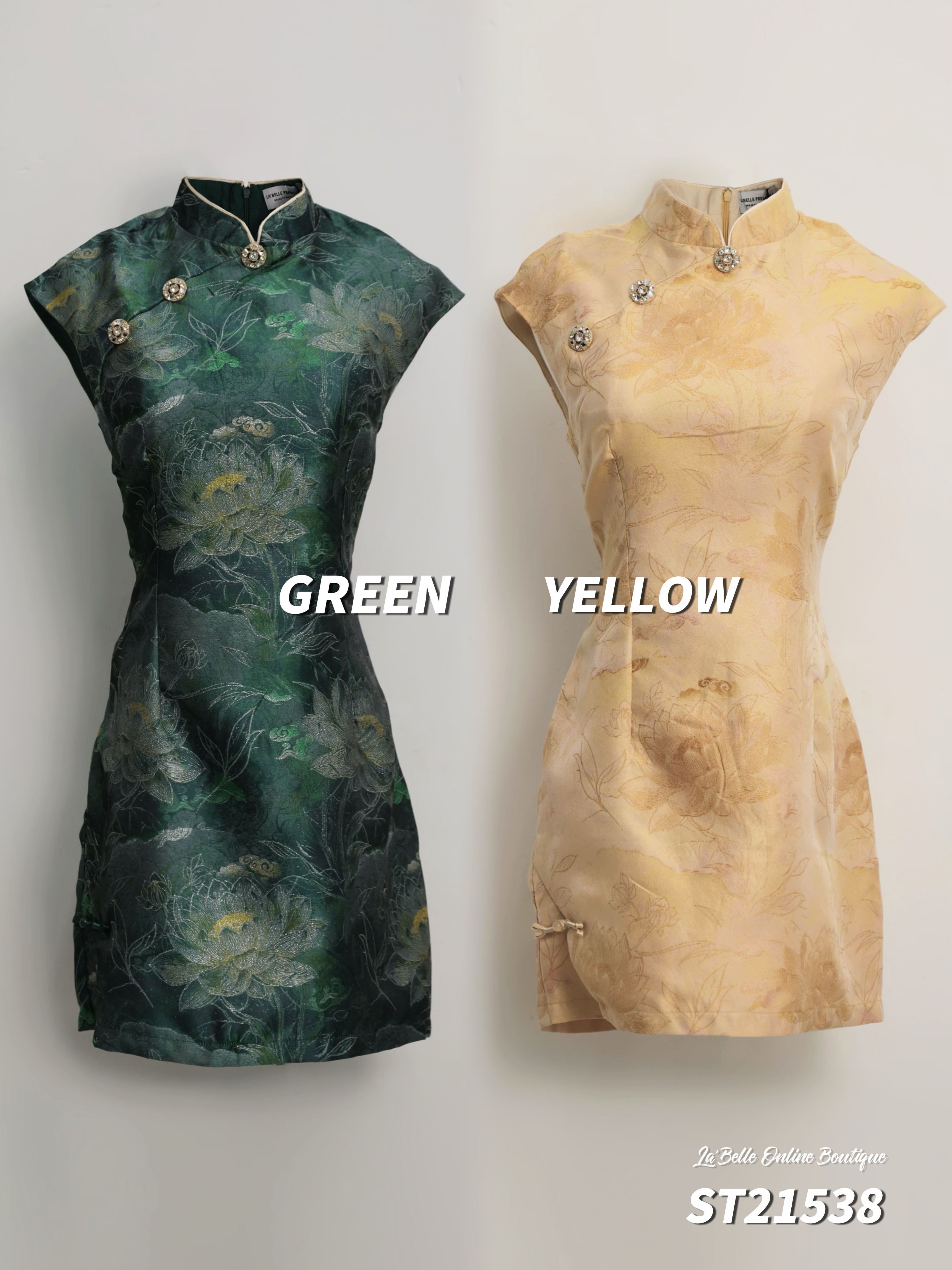 【预购PRE-ORDER】【LBP 独家新年系列】高端改良版金属钻石假扣设计无袖旗袍 (ST21538)