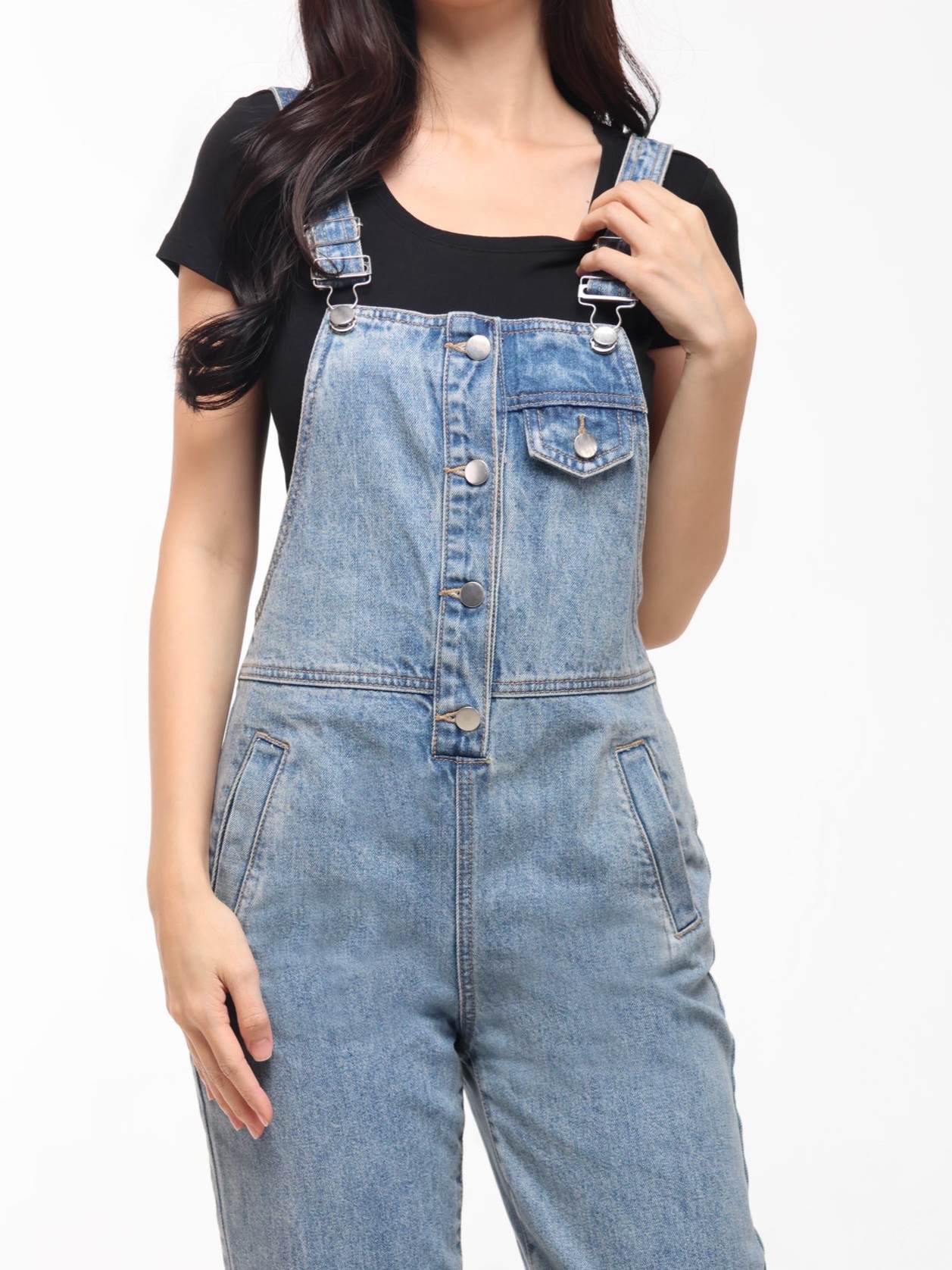 High Waist Denim Wide Leg Jumpsuit  (YS30138)