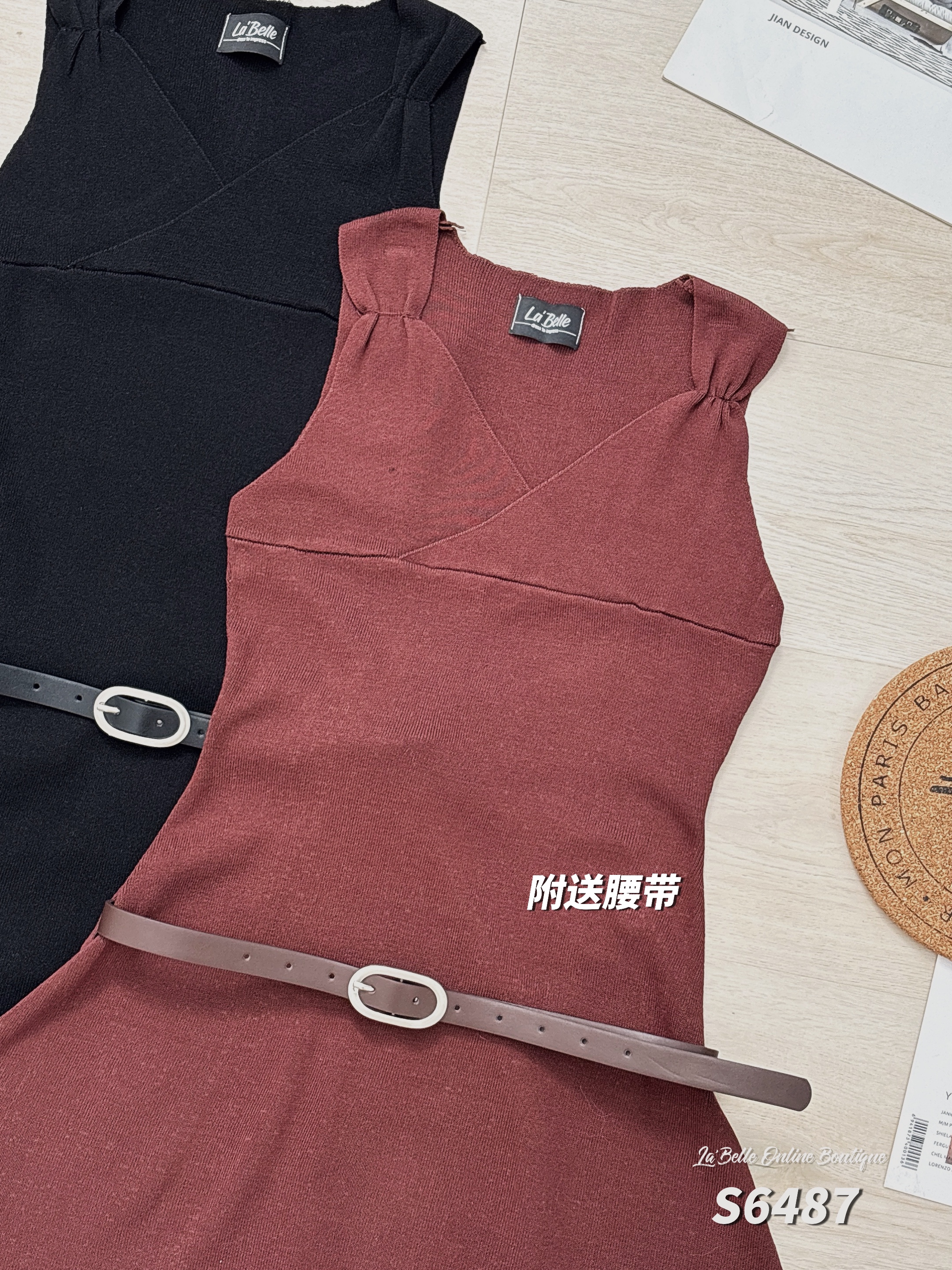 简约V领A字无袖连身裙 (S6487)