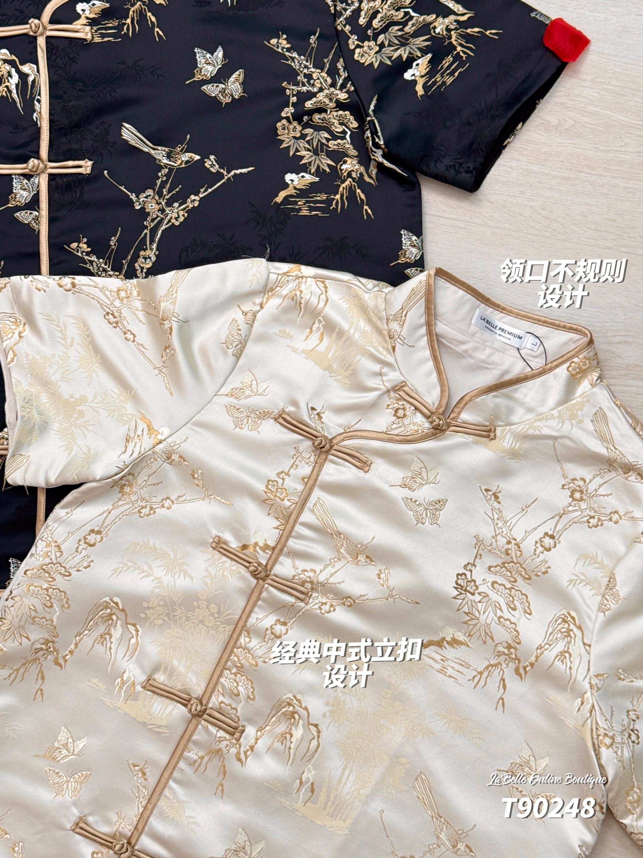 【LBP GXFC 独家新年系列-蝶意莺情】新中式国风金丝鸟蝴蝶提花唐装上衣 (T90248)-La'Belle Fashion Boutique Sdn Bhd