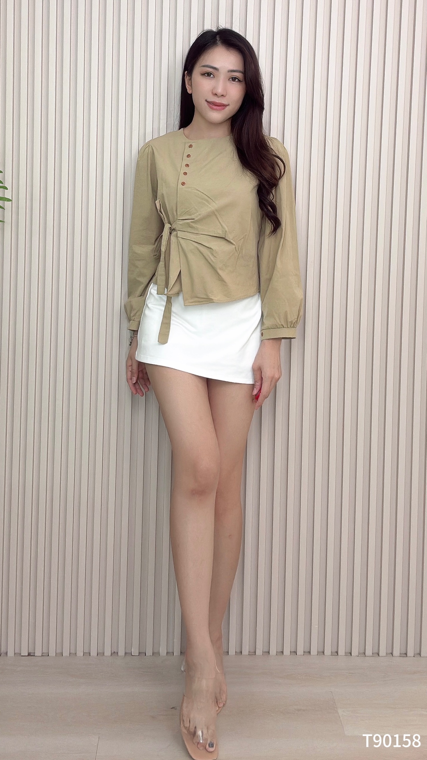 韩版宽松系带设计长袖上衣 (T90158)-La'Belle Fashion Boutique Sdn Bhd