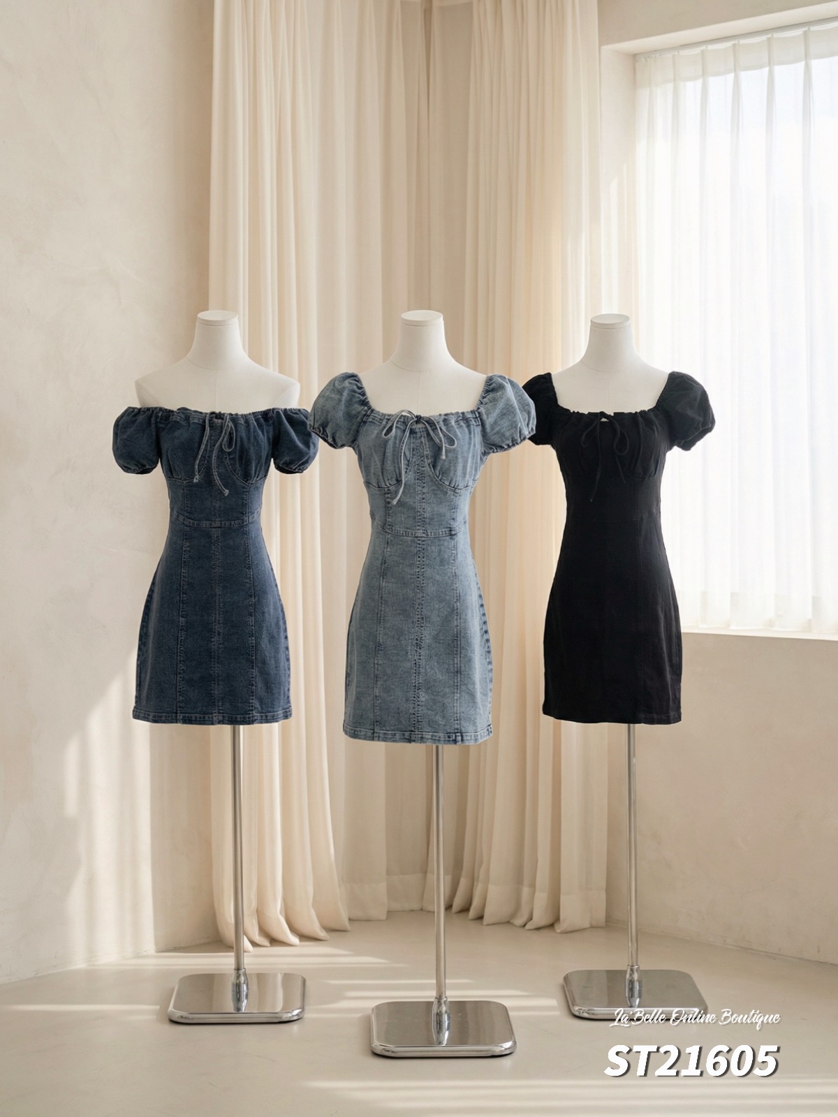 气质女神款系带设计显瘦连身裙 (ST21605)