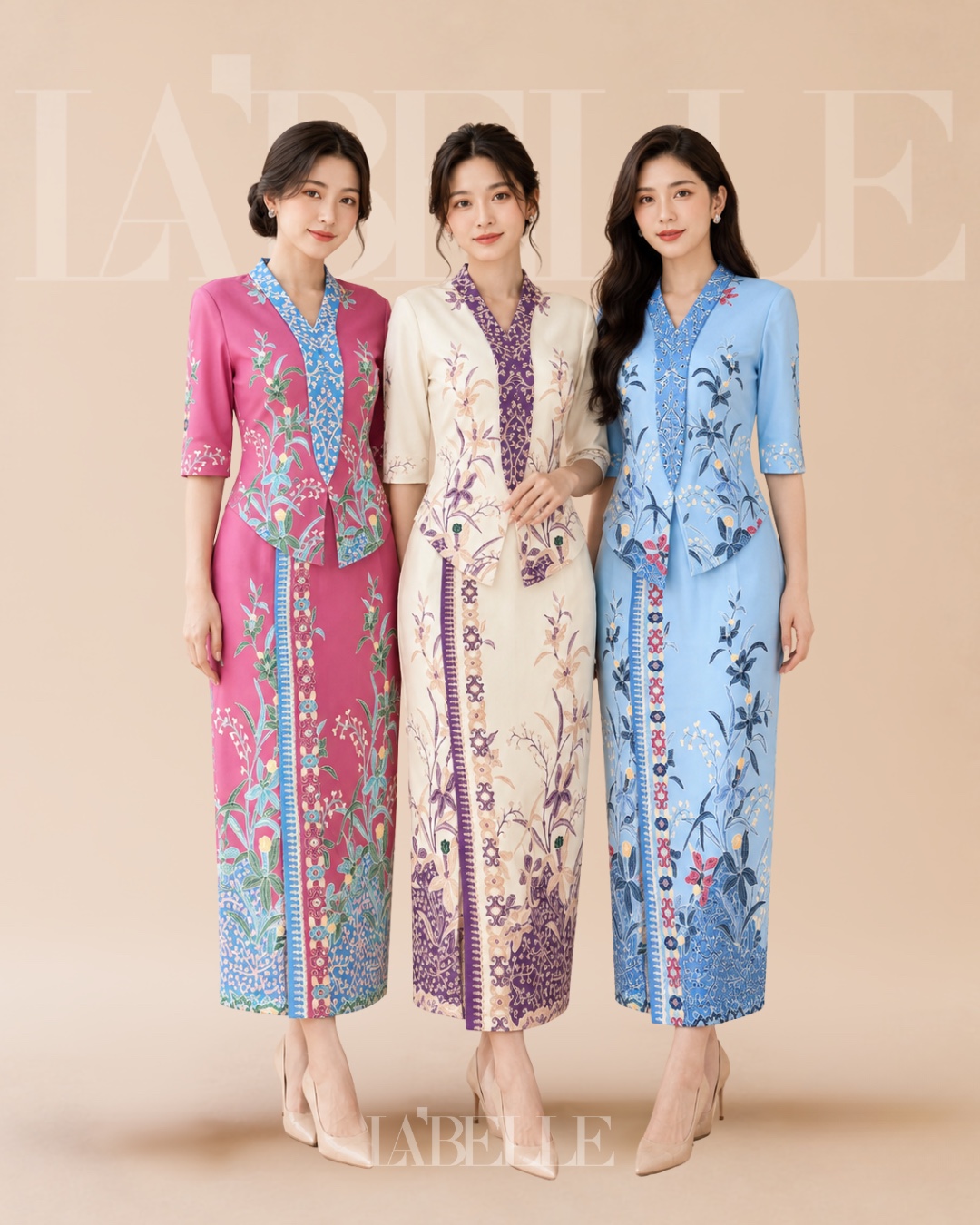 现代娘惹V领交叠印花设计连身裙 (ST21687)