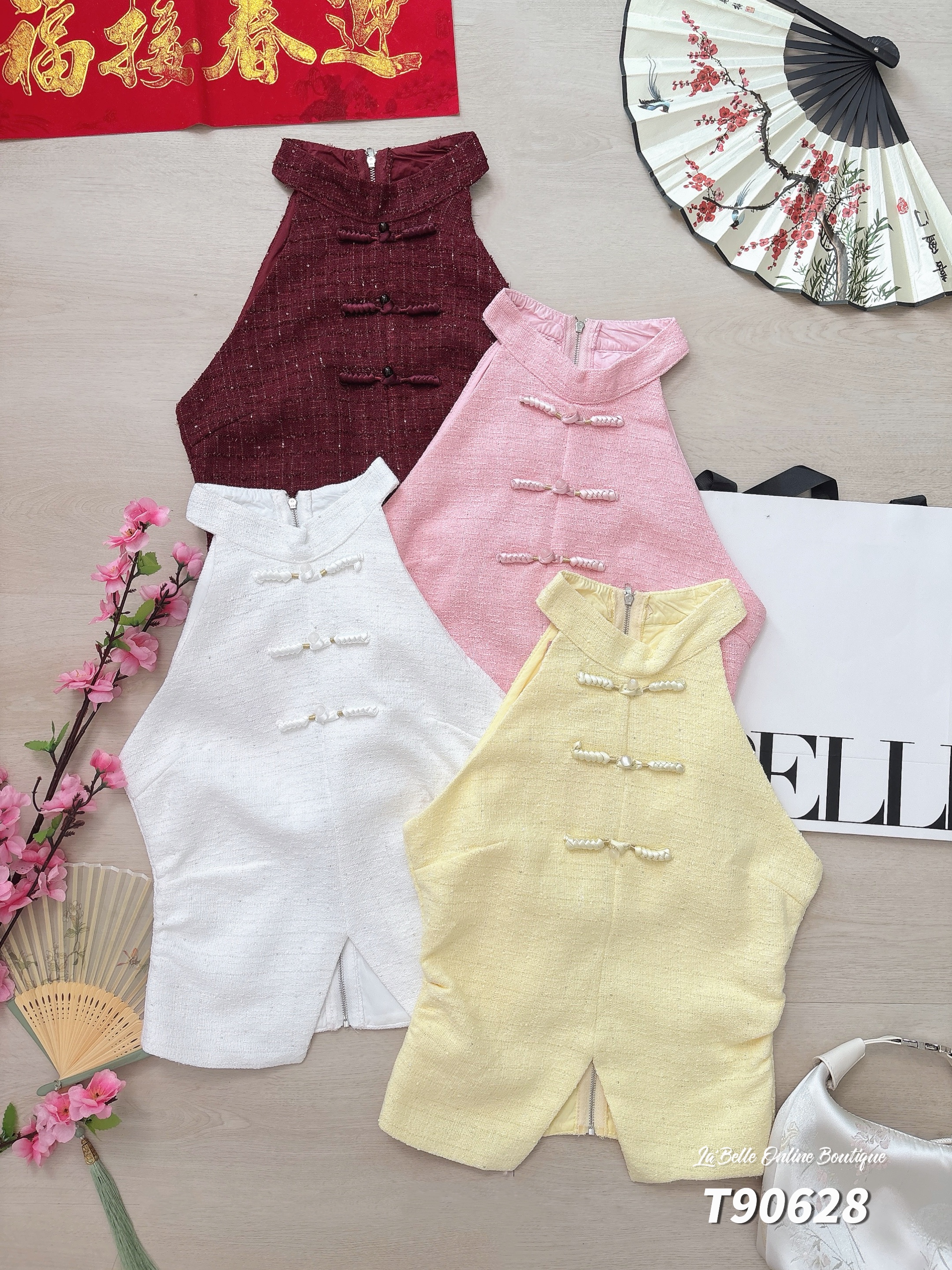 绝美小香风Bling Bling Cut-in设计旗袍上衣 (T90628)