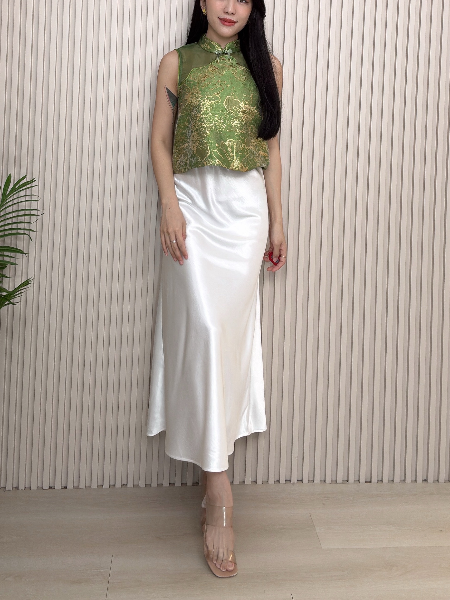 高级光泽感缎面鱼尾设计高腰半身裙 (S6534)