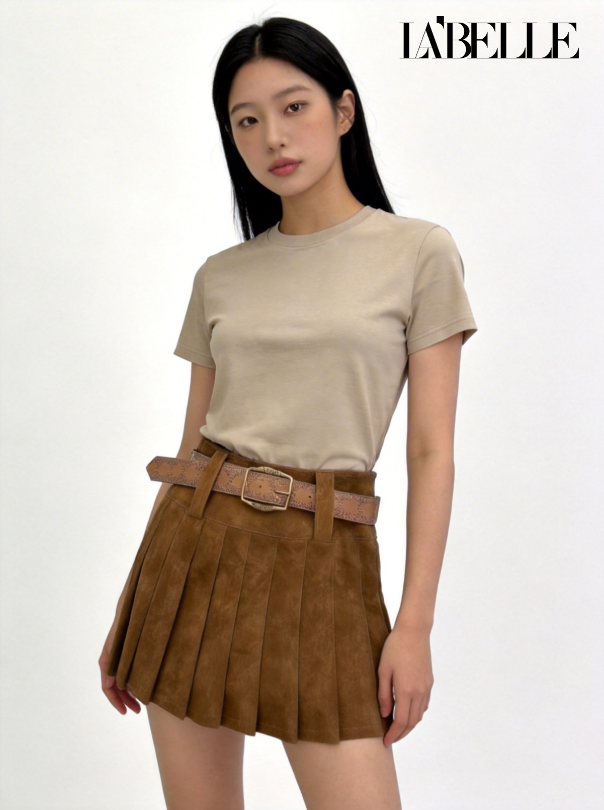 学院风百褶设计A字高腰短裙 (S6525)