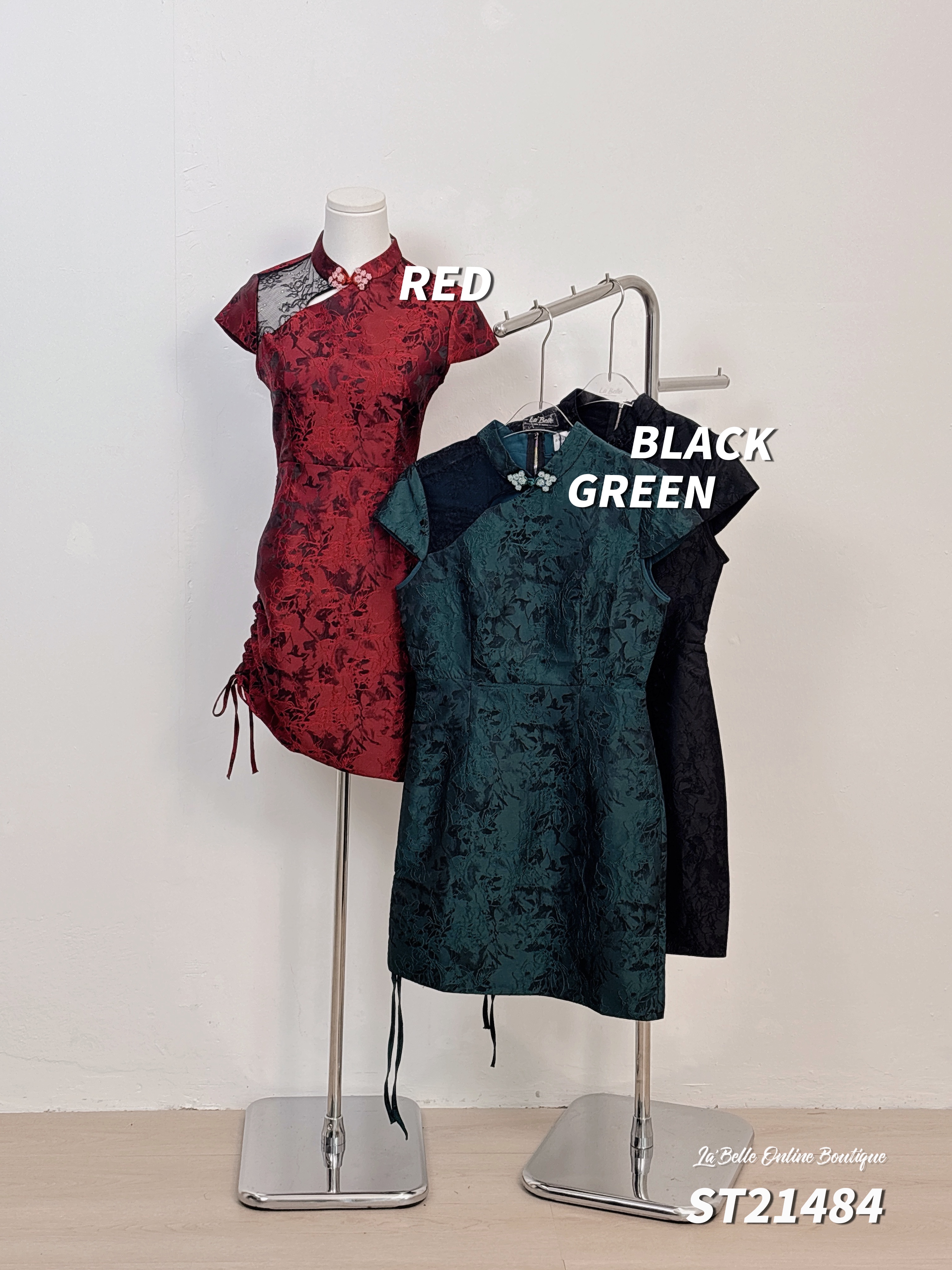 【LBP 独家新年系列】改良版水晶珠盘扣设计立领旗袍 (ST21484)