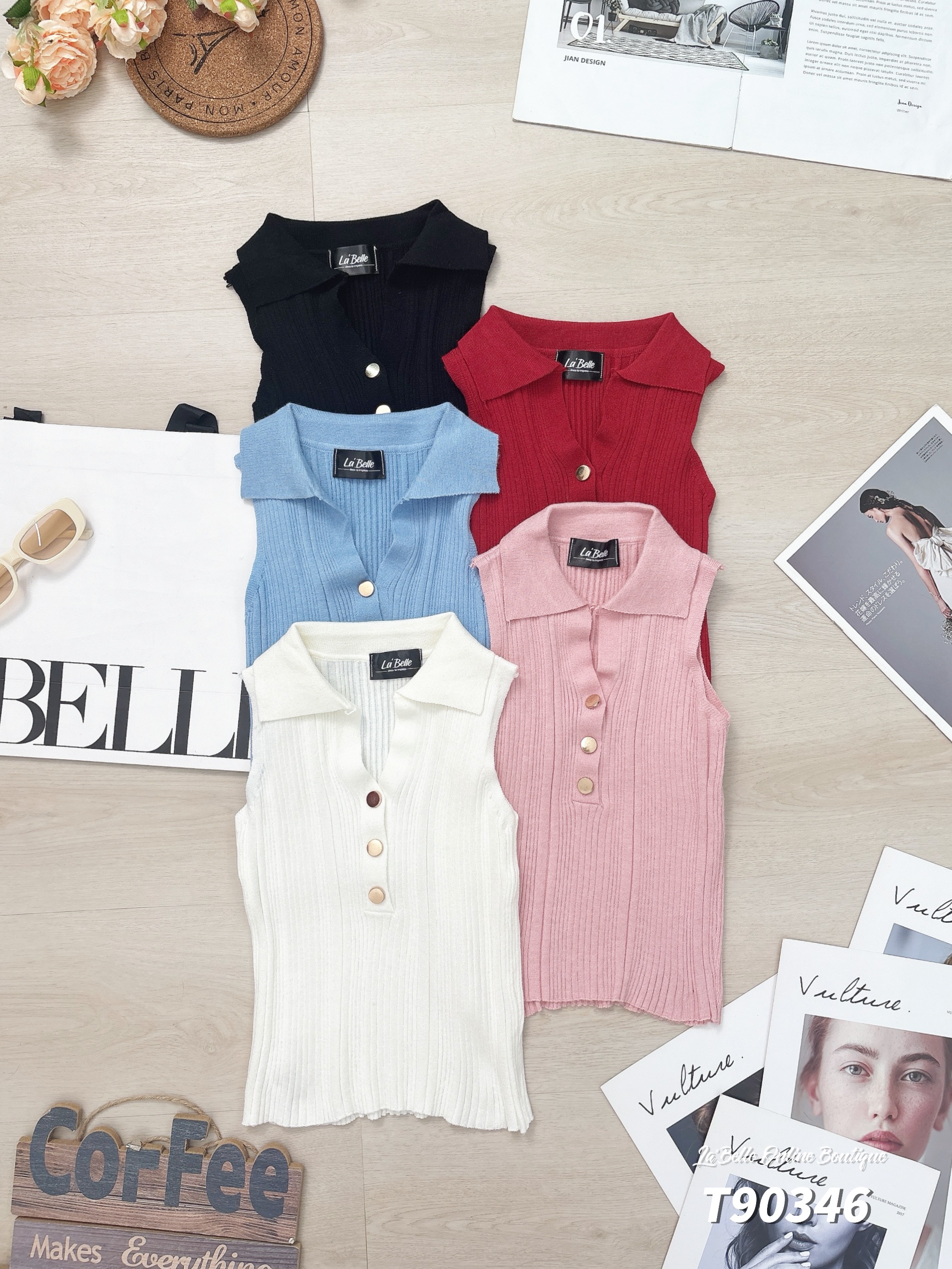 POLO领坑条金扣设计无袖上衣 (T90346)-La'Belle Fashion Boutique Sdn Bhd