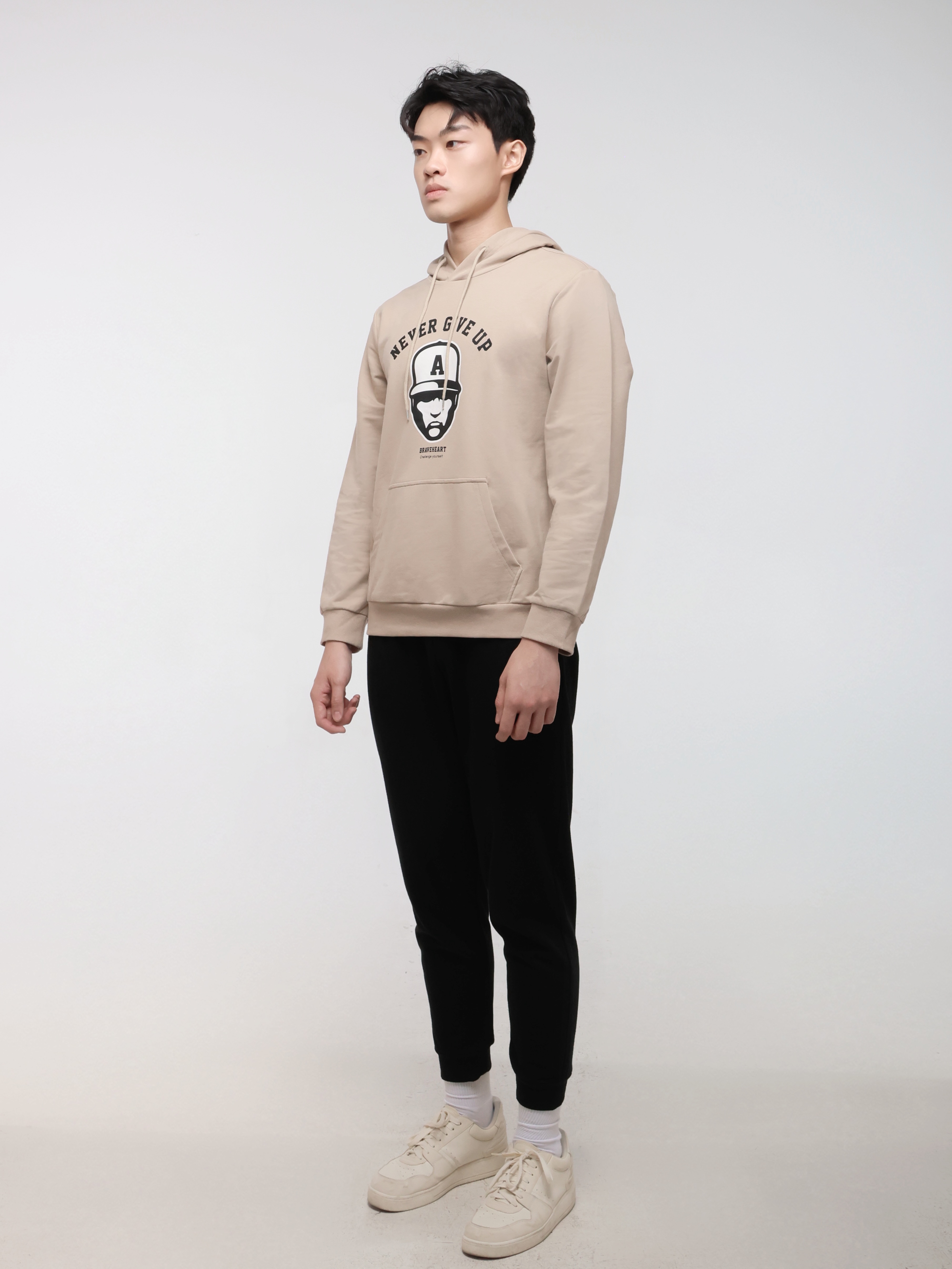 Solid Colour Pullover Hoodie with Front Print (YS30122)