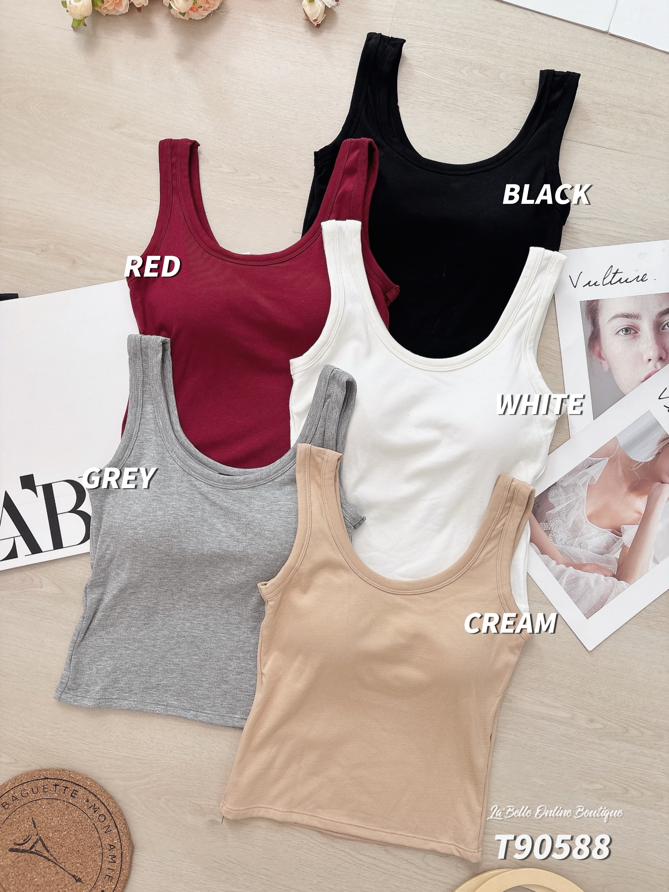 百搭纯色宽带上衣/内搭 (T90588)