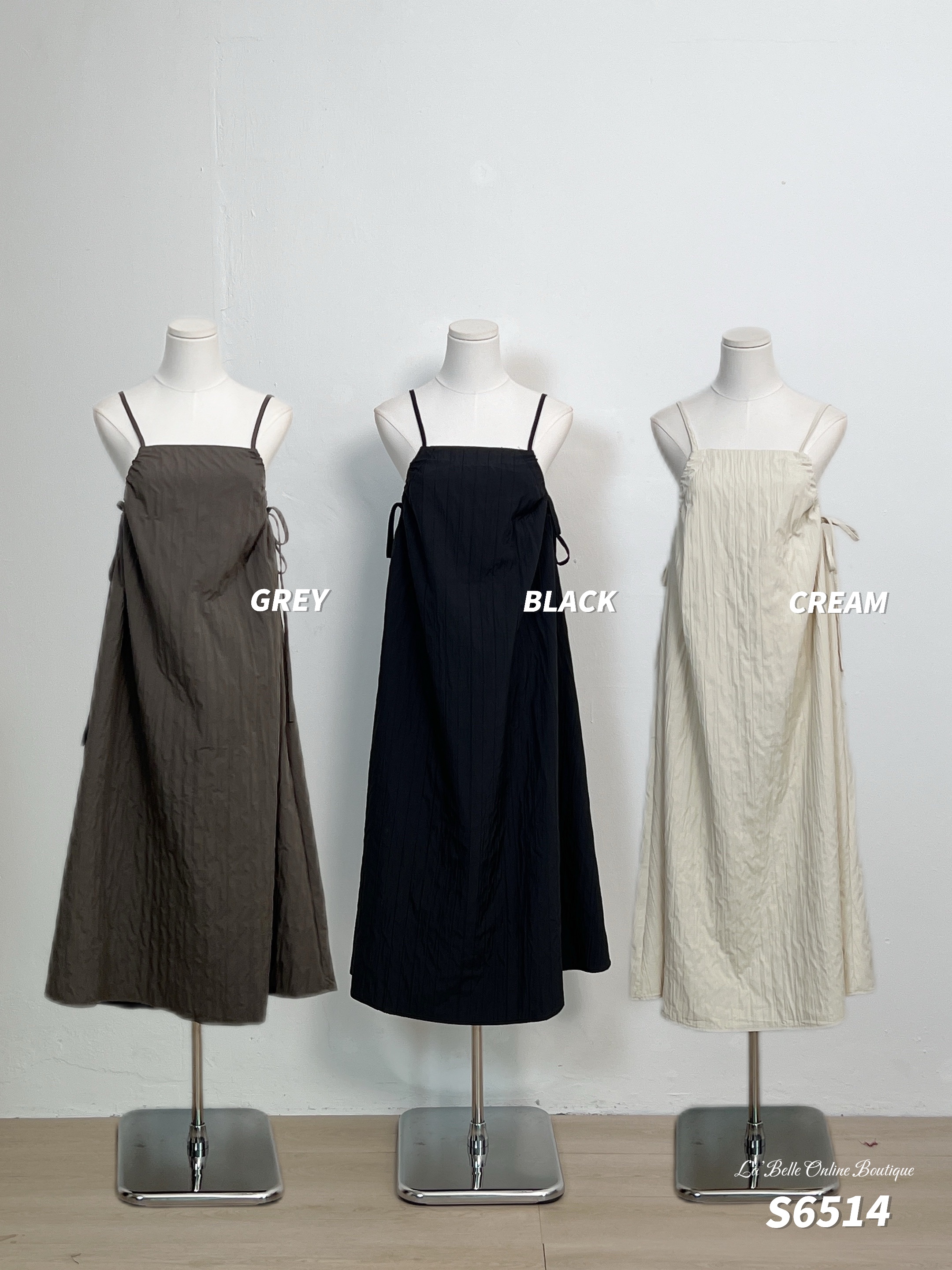 韩系宽松抽绳设计吊带连身裙 (S6514)