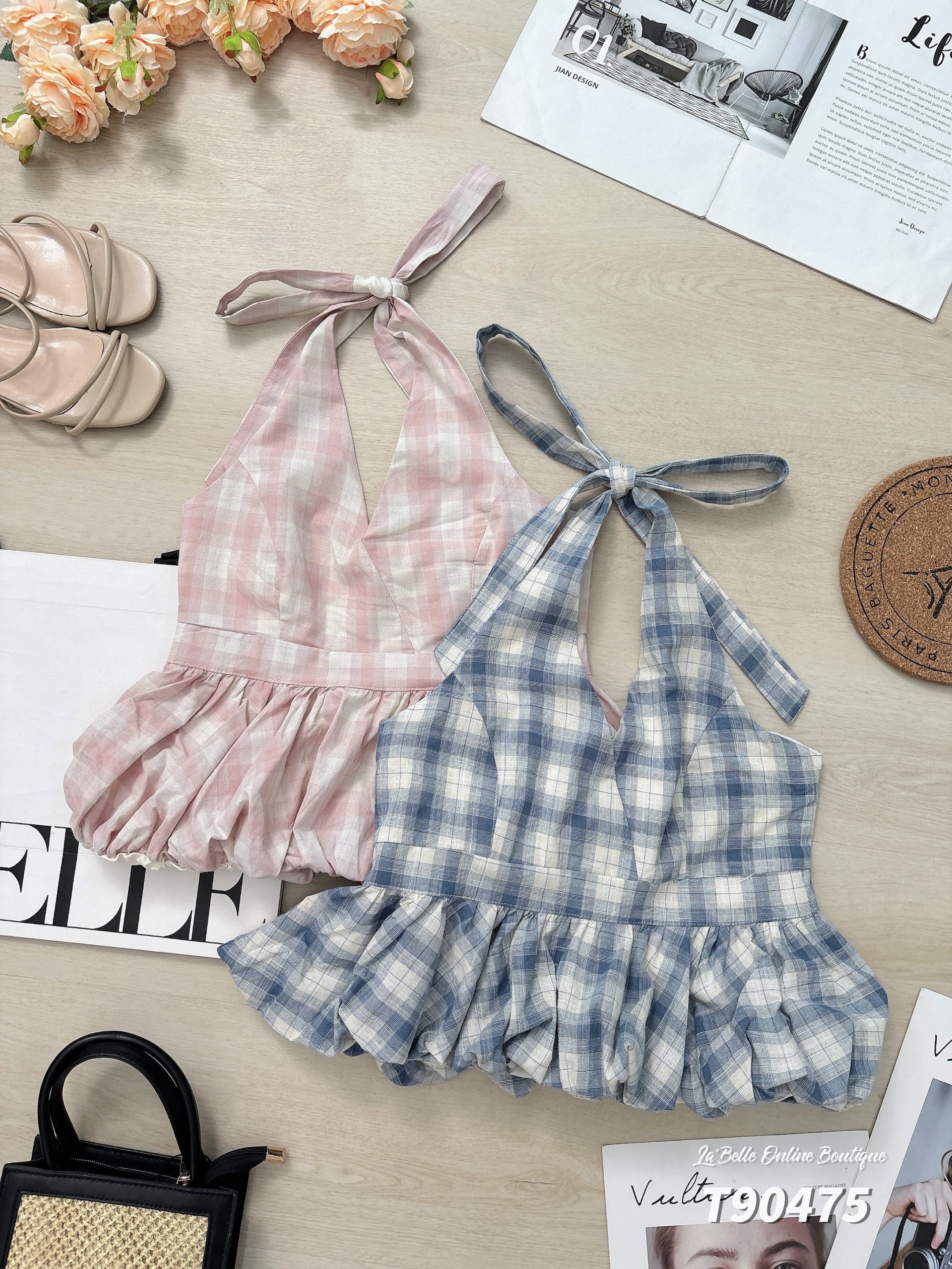 纯欲风系带挂脖设计花苞上衣 (T90475)