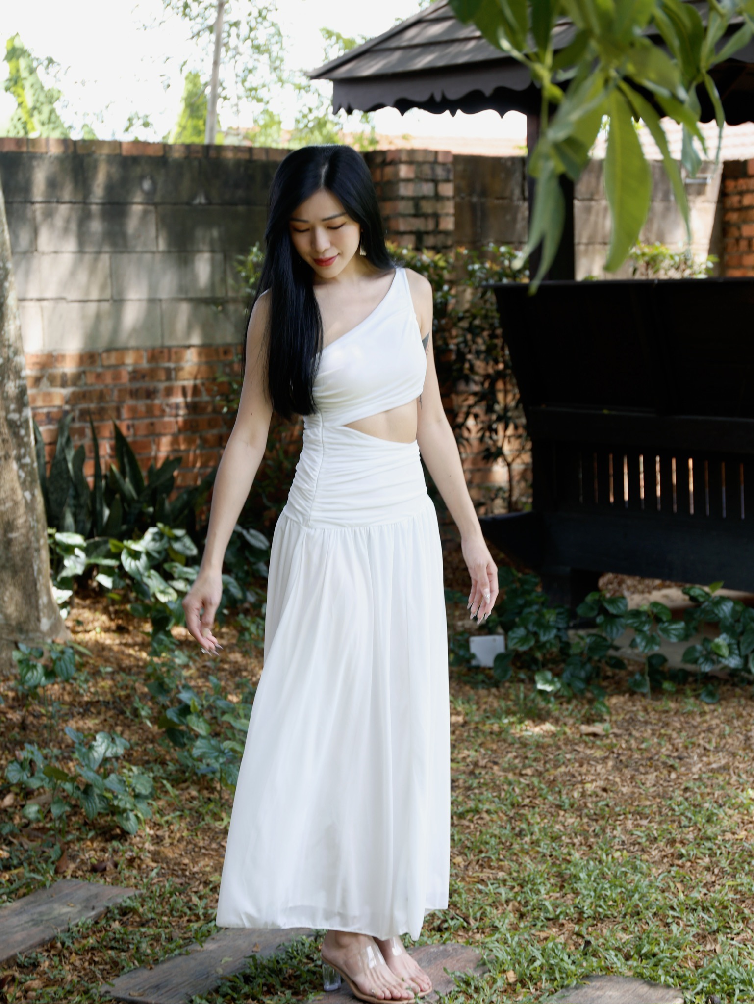 仙气度假风斜肩露腰连身长裙 (S6502)