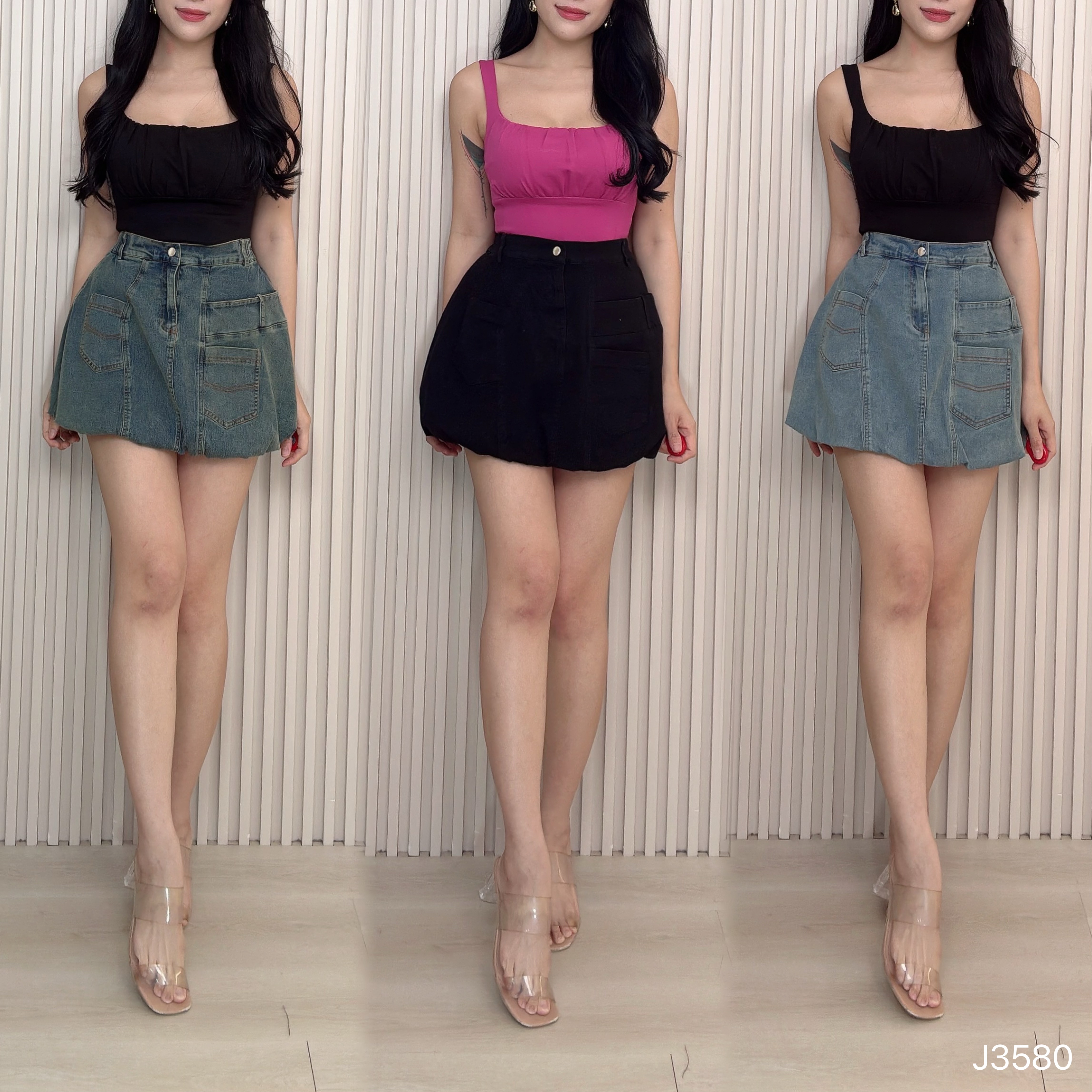 【LBP独家】减龄下摆花苞设计高腰裙 (J3580) 