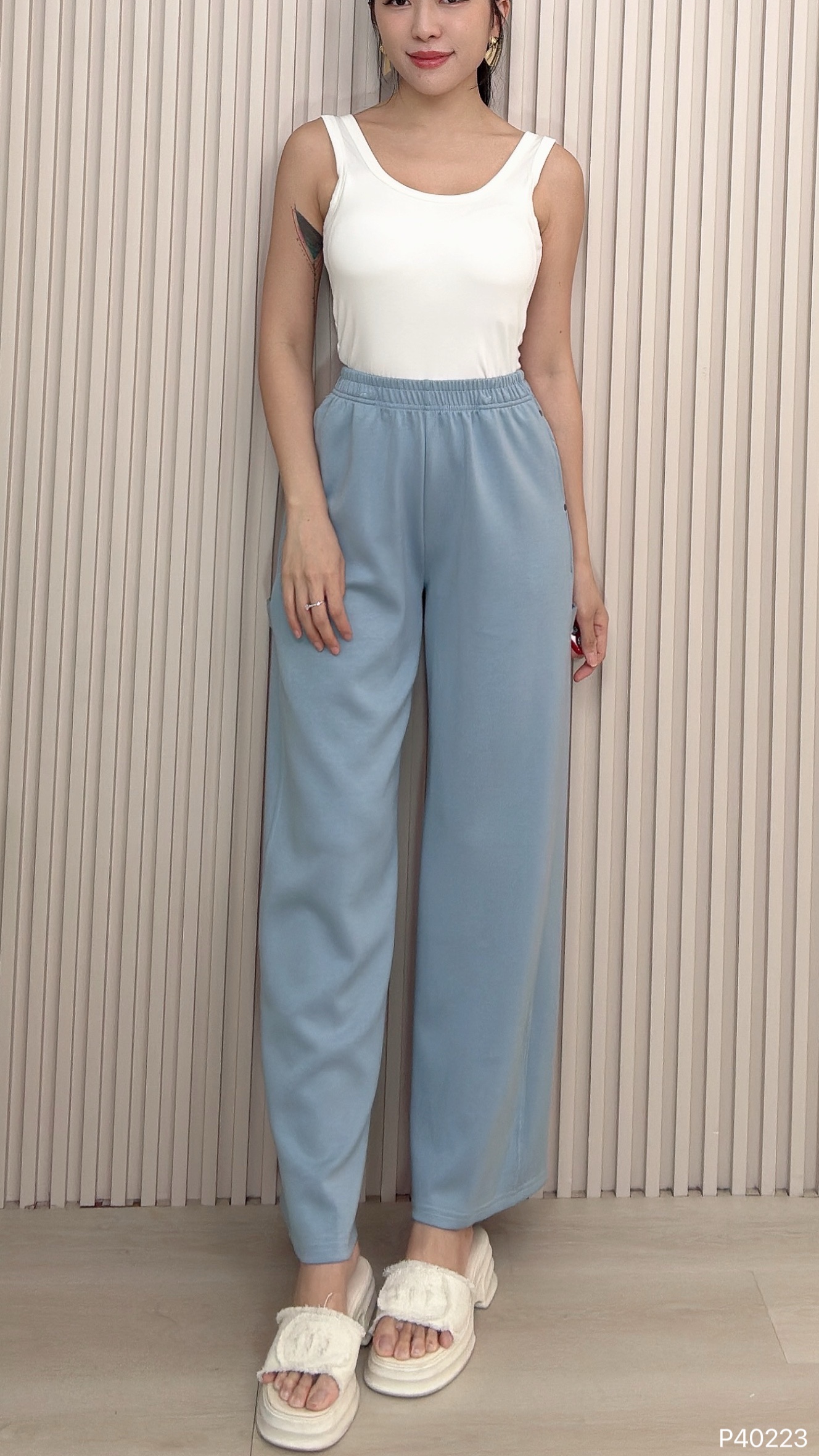 韩系设计感直筒阔腿长裤 (P40223)