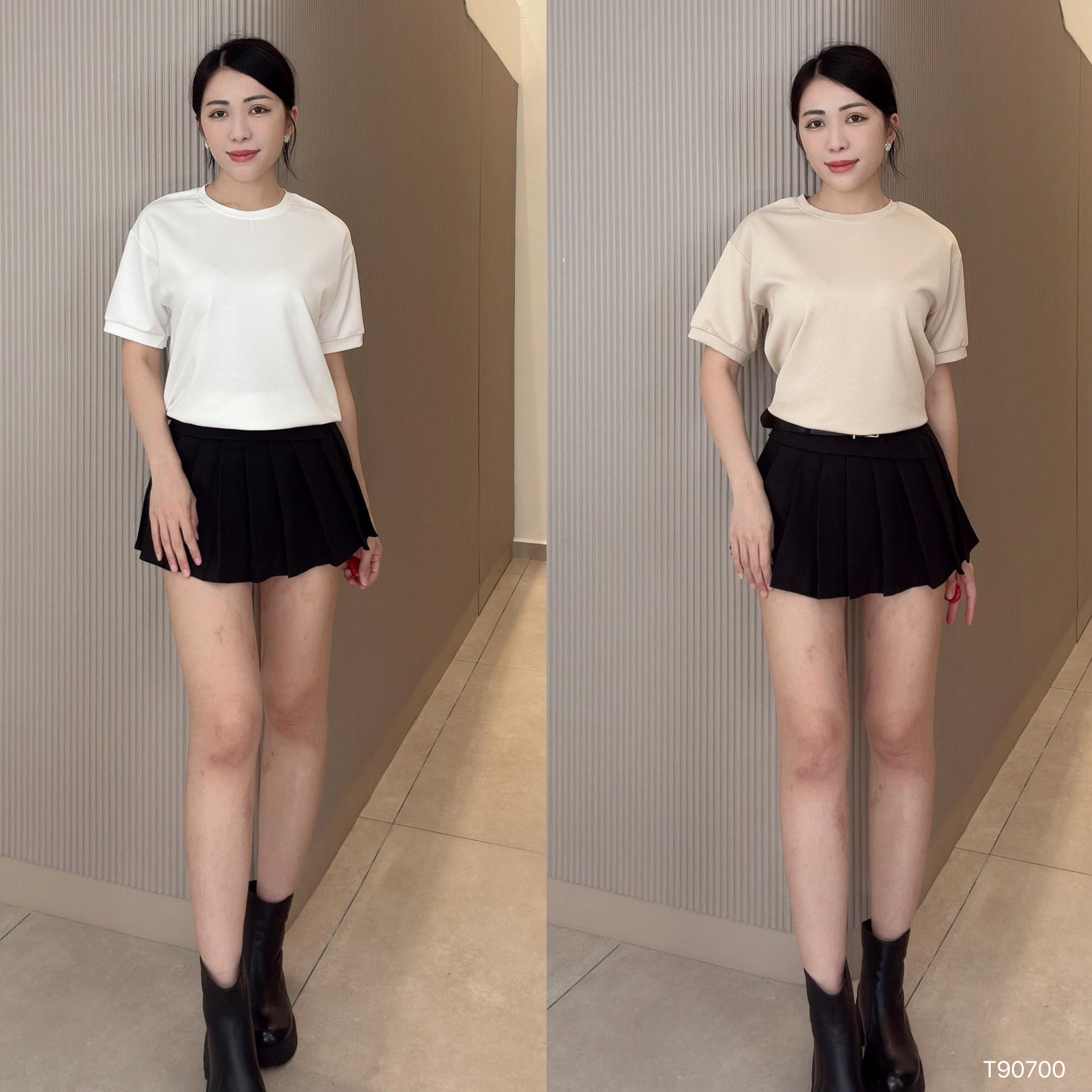 简约纯色圆领宽松上衣 (T90700)