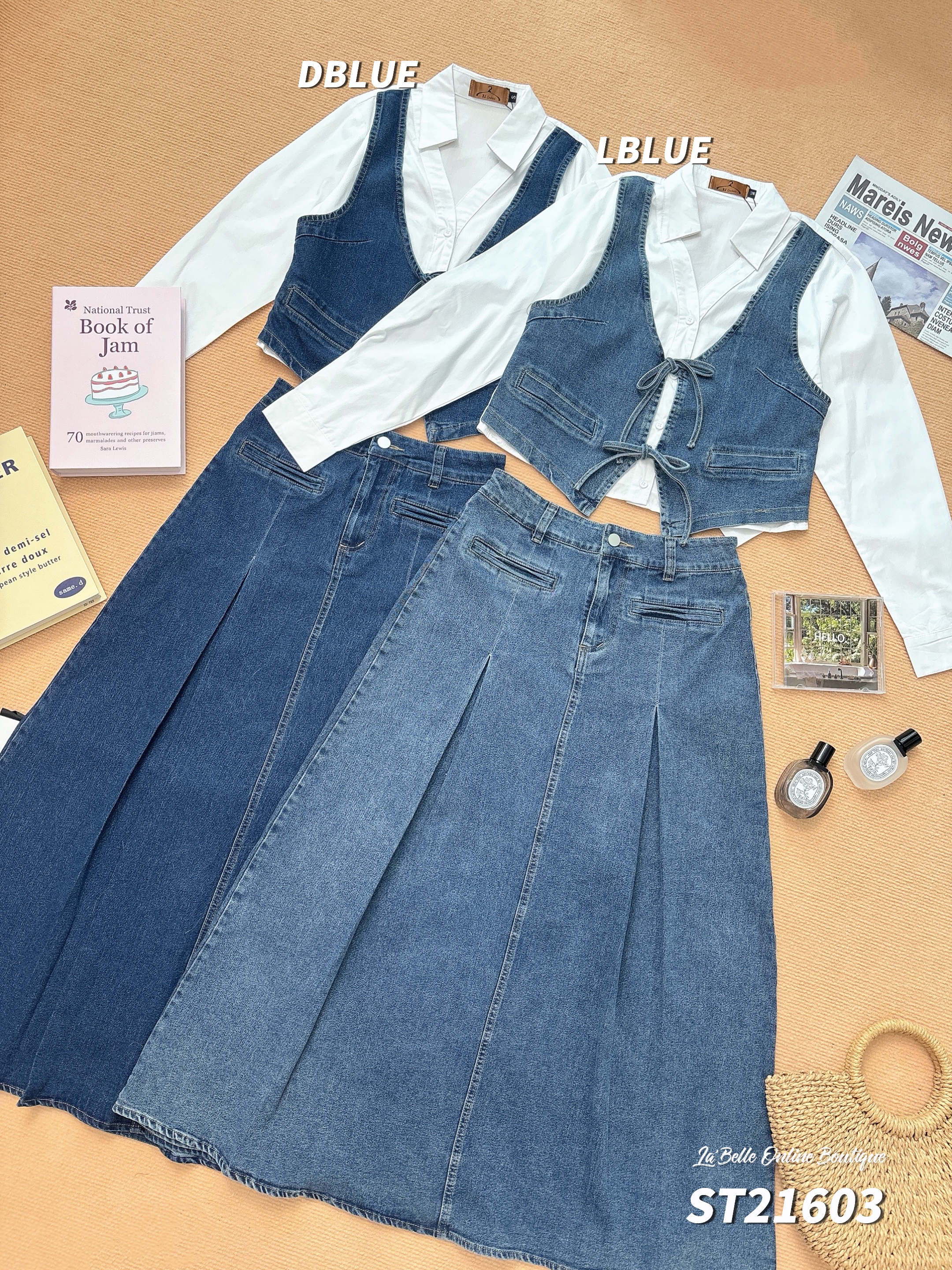 复古酷风牛仔两件套 (ST21603)