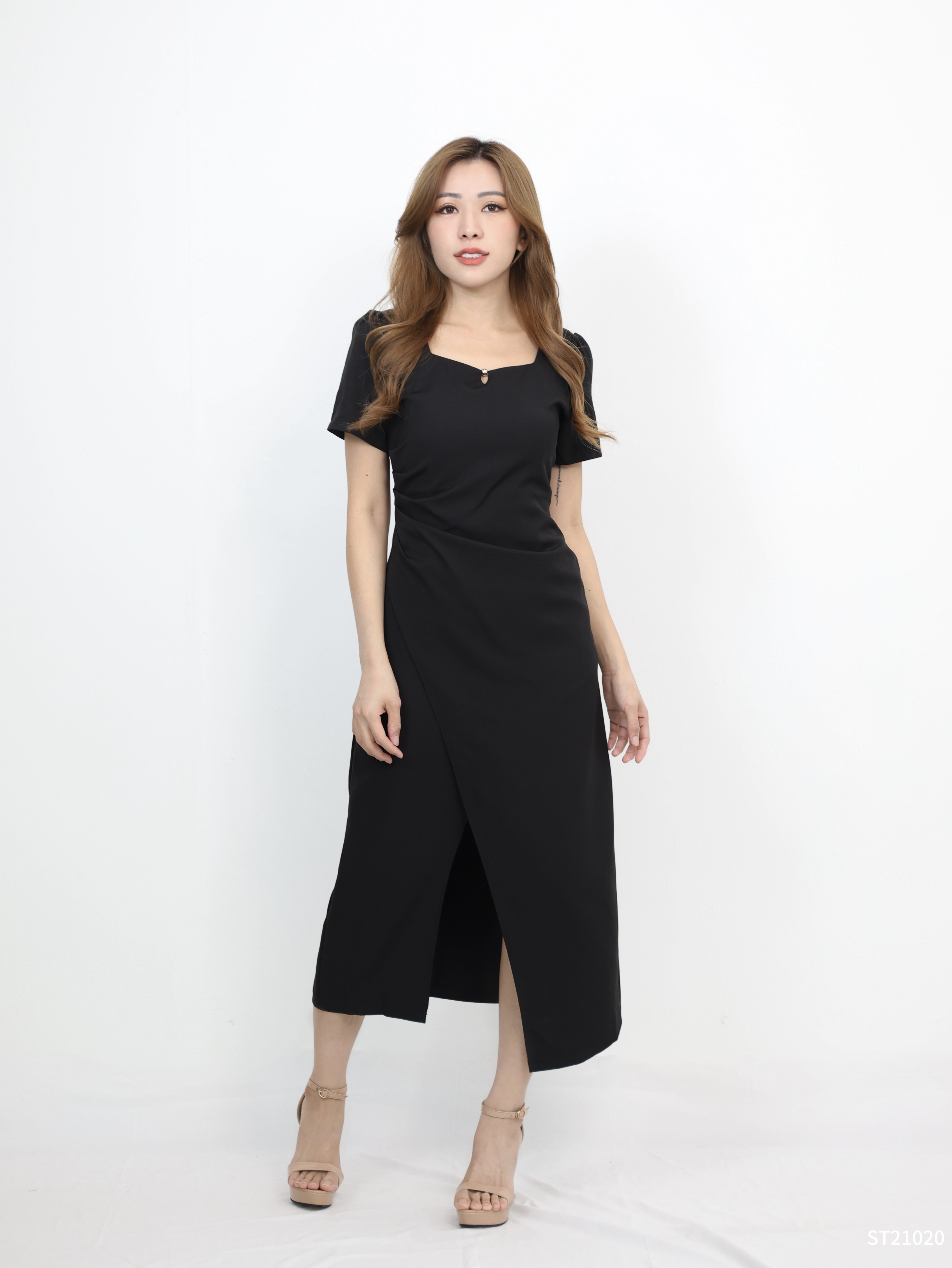法式方领开叉设计连身裙 (ST21020)  - 特价 【不接受更换】-La'Belle Fashion Boutique Sdn Bhd