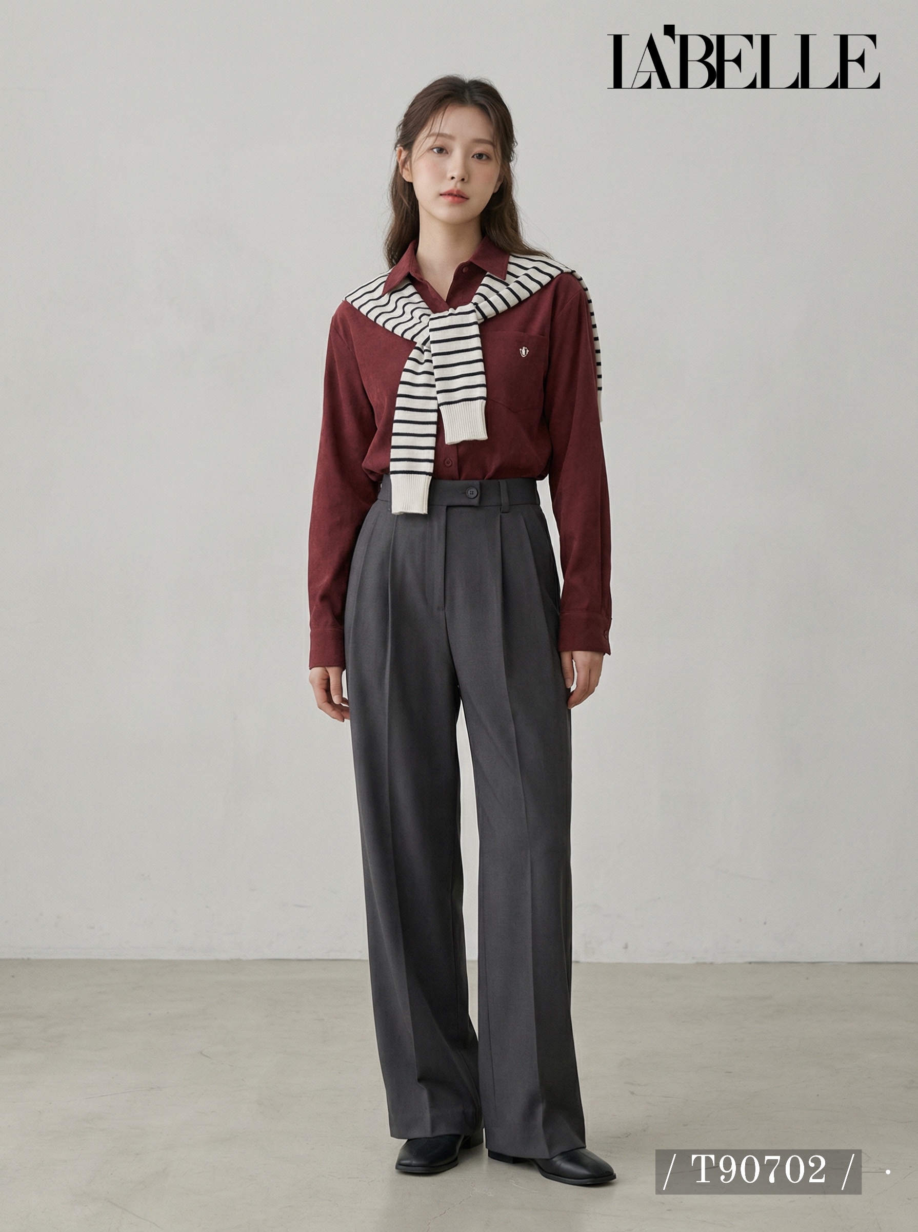 学院风叠穿撞色设计长袖上衣 (T90702)