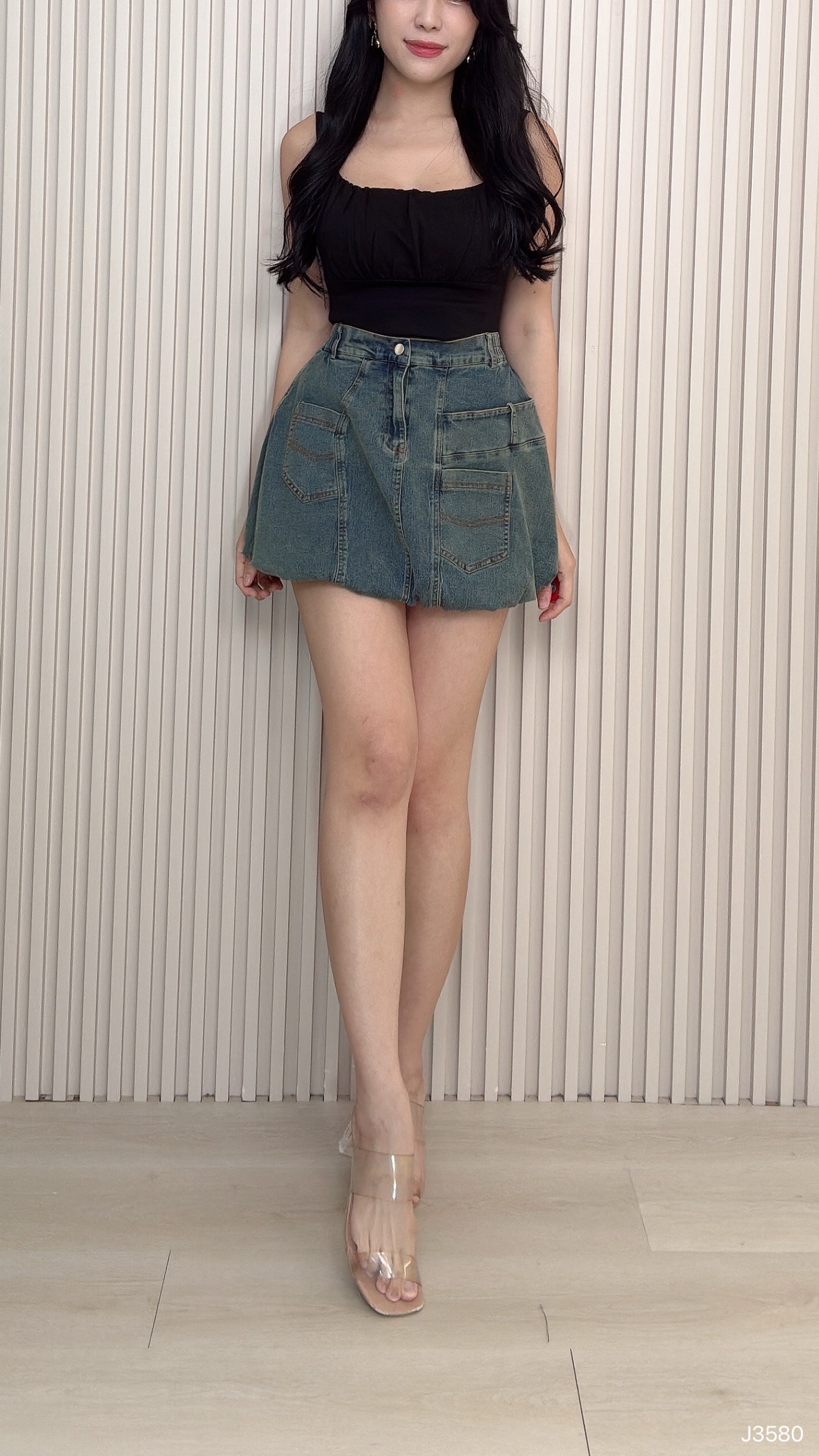 【LBP独家】减龄下摆花苞设计高腰裙 (J3580) 