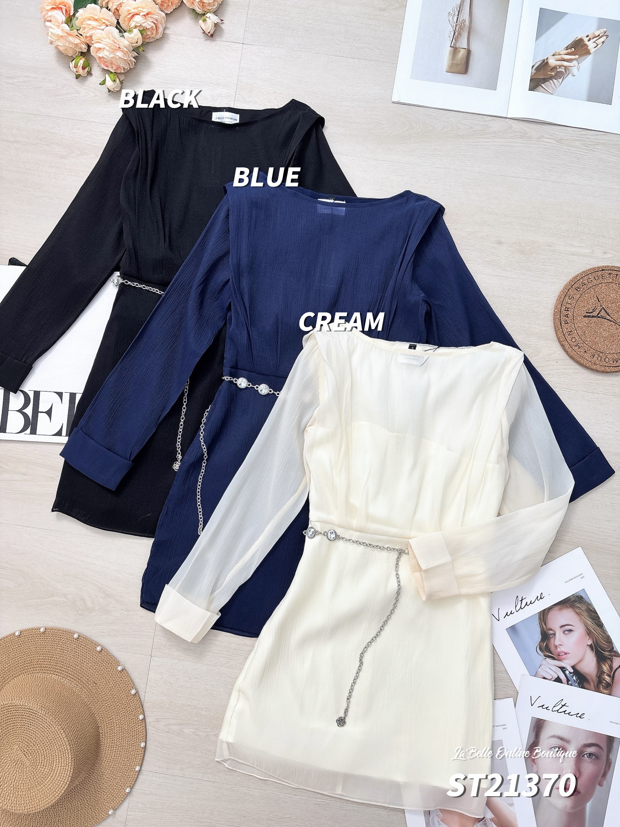 【LBP独家】名媛气质修身宽领长袖连身裙（ST21370）-La'Belle Fashion Boutique Sdn Bhd