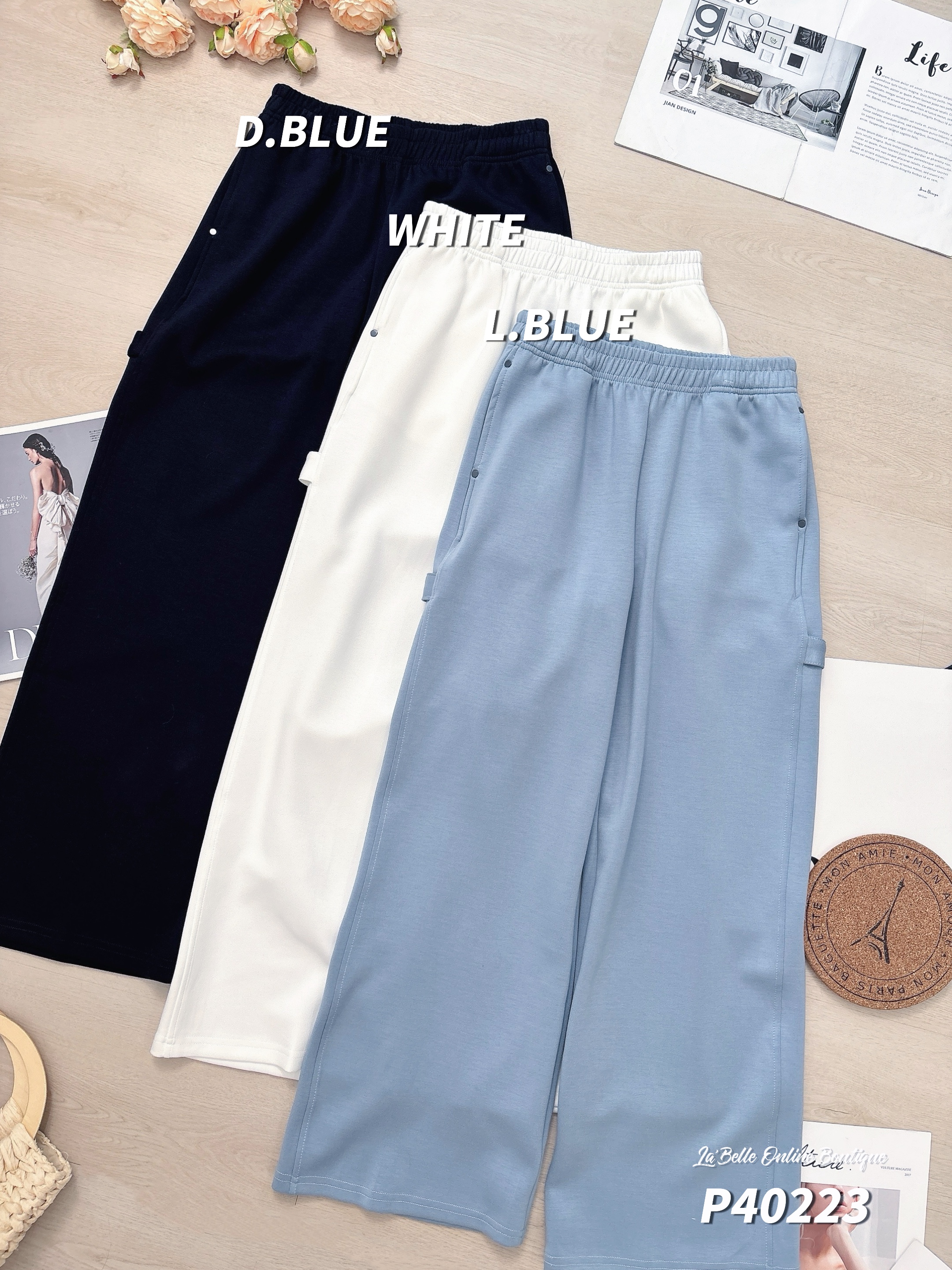 韩系设计感直筒阔腿长裤 (P40223)