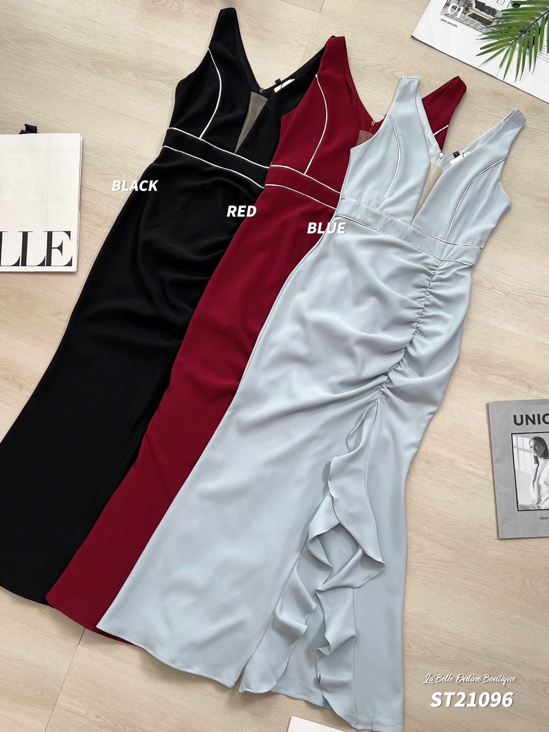 【LBP独家】高端性感宽带V领礼服连身裙 (ST21096) - 特价-La'Belle Fashion Boutique Sdn Bhd