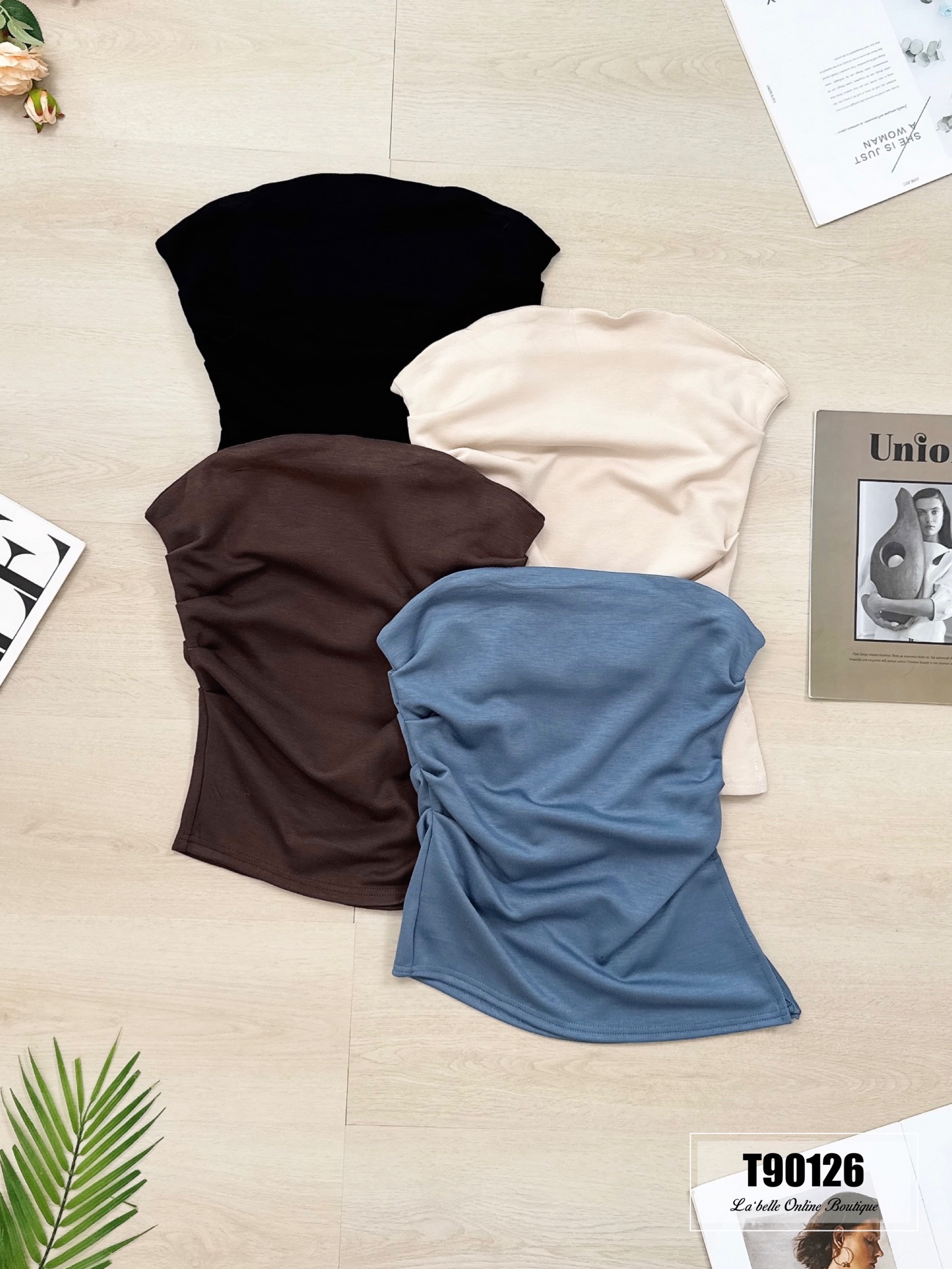 不规则开叉收腰设计抹胸上衣 (T90126)-La'Belle Fashion Boutique Sdn Bhd