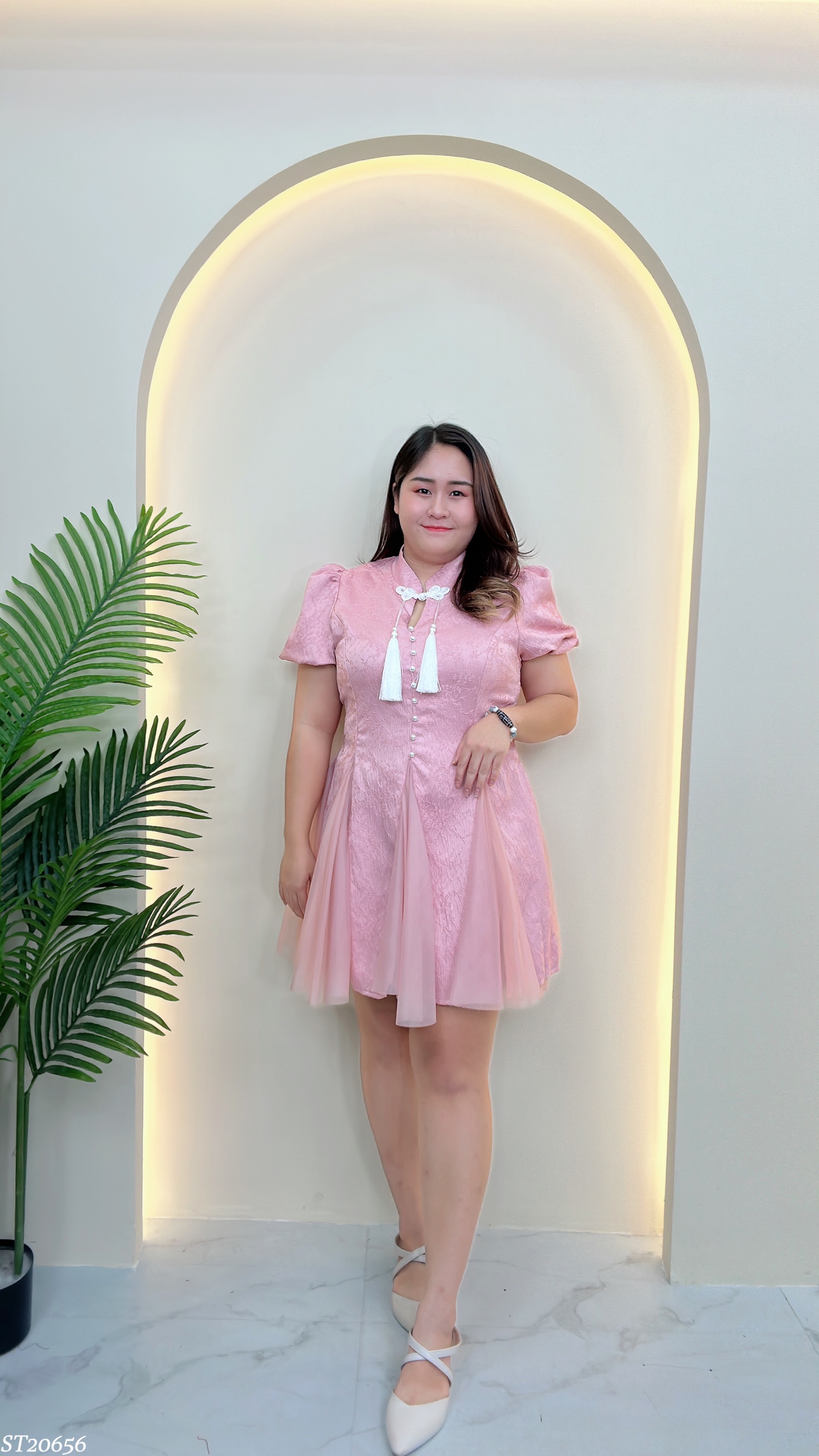 【LBP独家】精致流苏盘扣设计泡泡袖旗袍（ST20656）