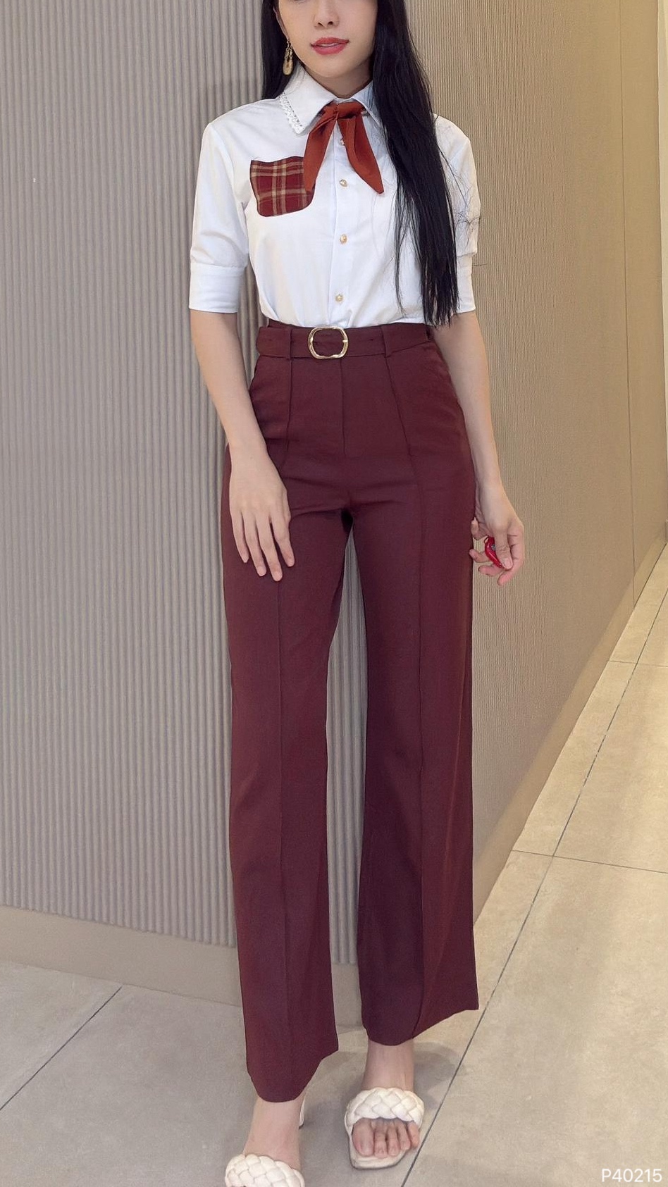 【LBP独家】高级感OL风高腰直筒阔腿长裤 (P40215)