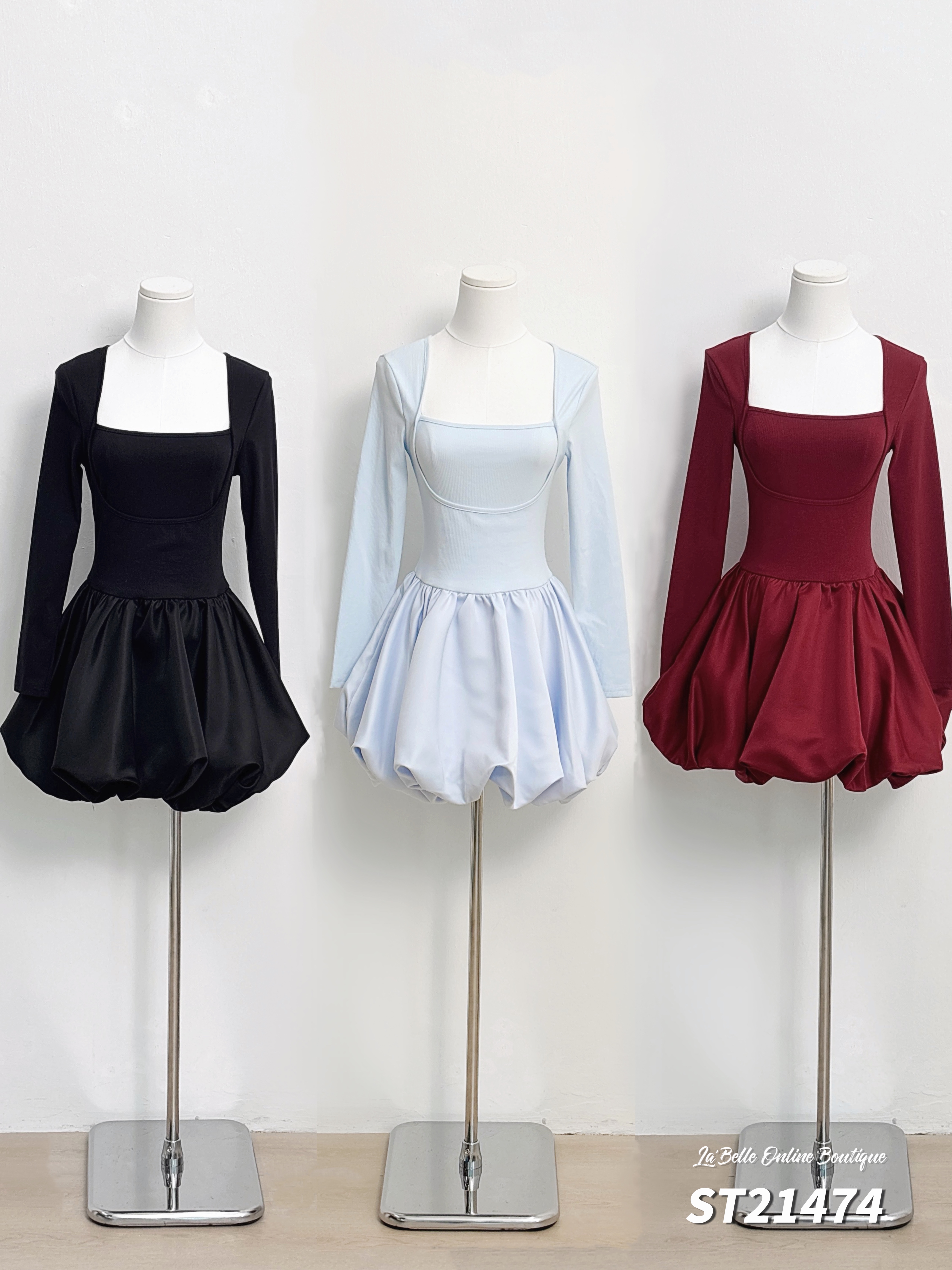 【LBP独家】绝美芭蕾风方领长袖连身裙 (ST21474)