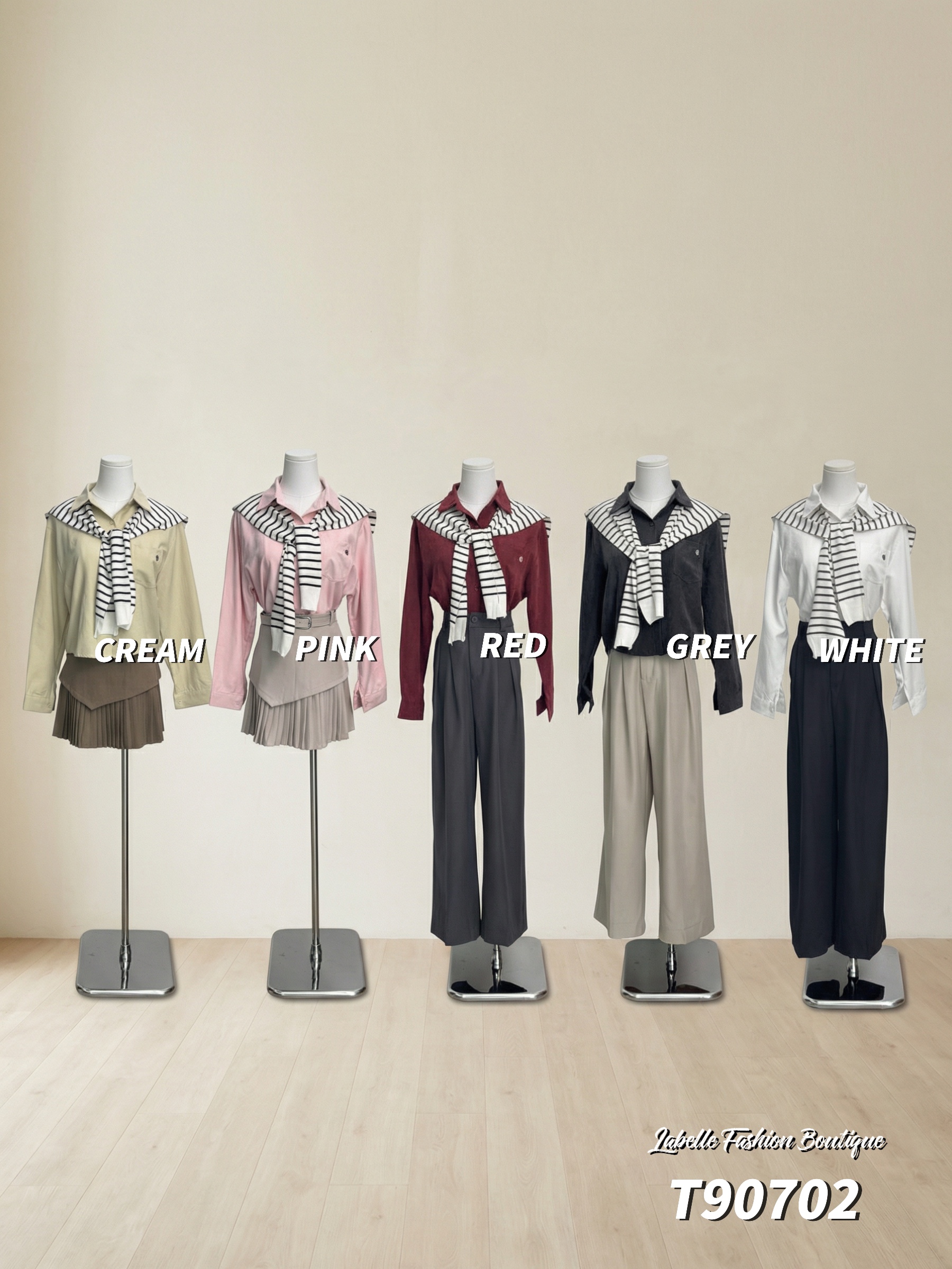 学院风叠穿撞色设计长袖上衣 (T90702)