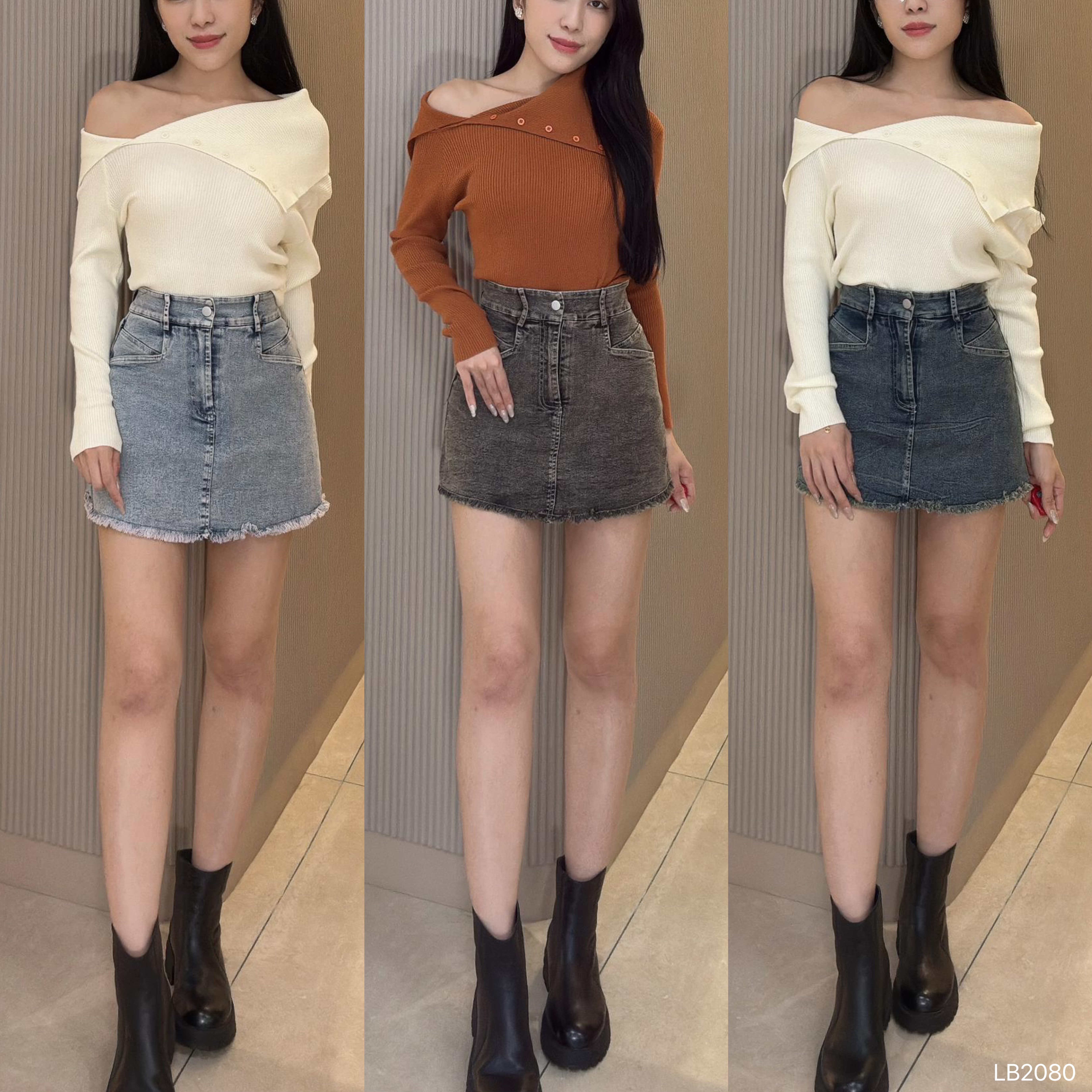 时尚须须毛边设计高腰牛仔裤裙 (LB2080)